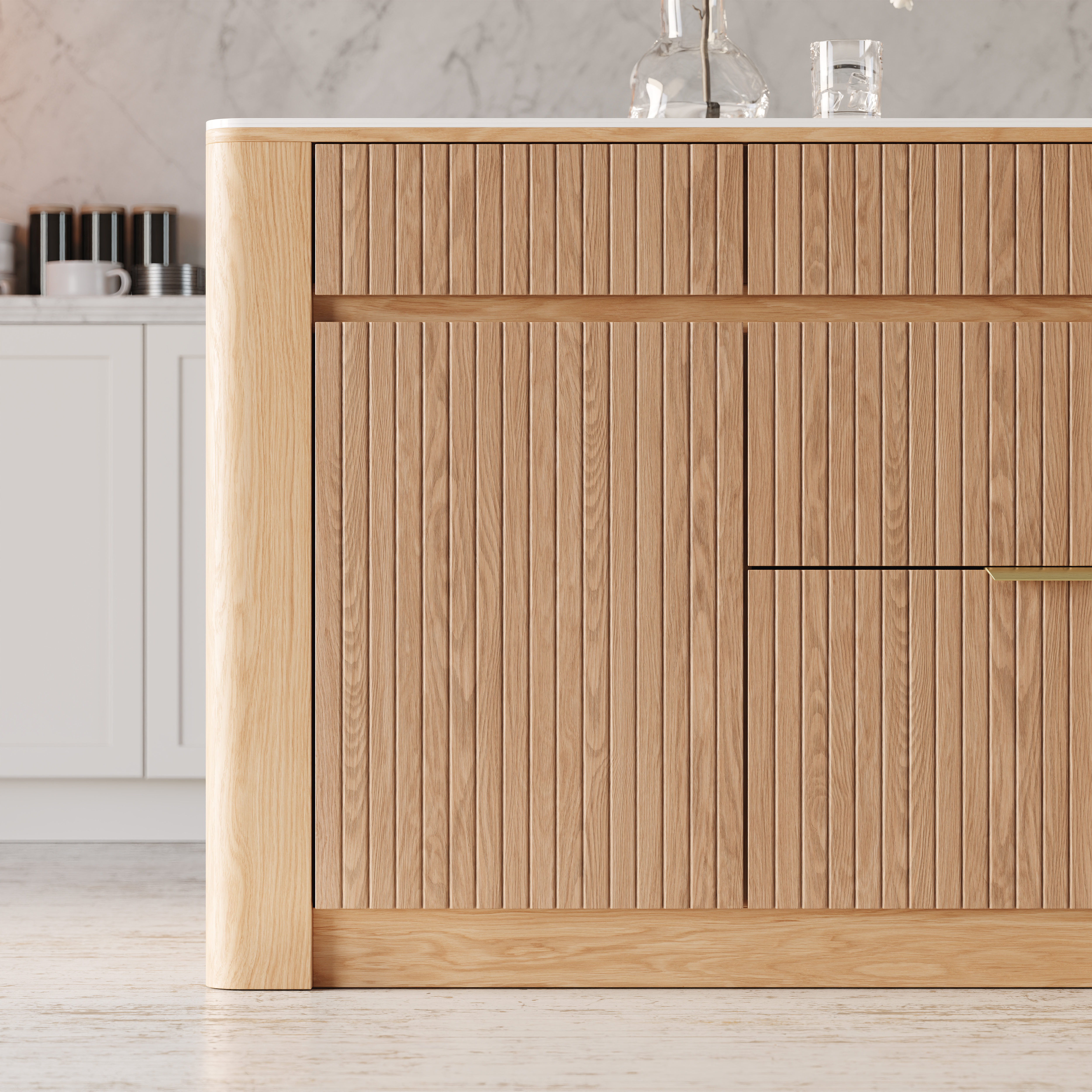 1290mm Kitchen Island Sintered Stone Top with Storage Whitewash