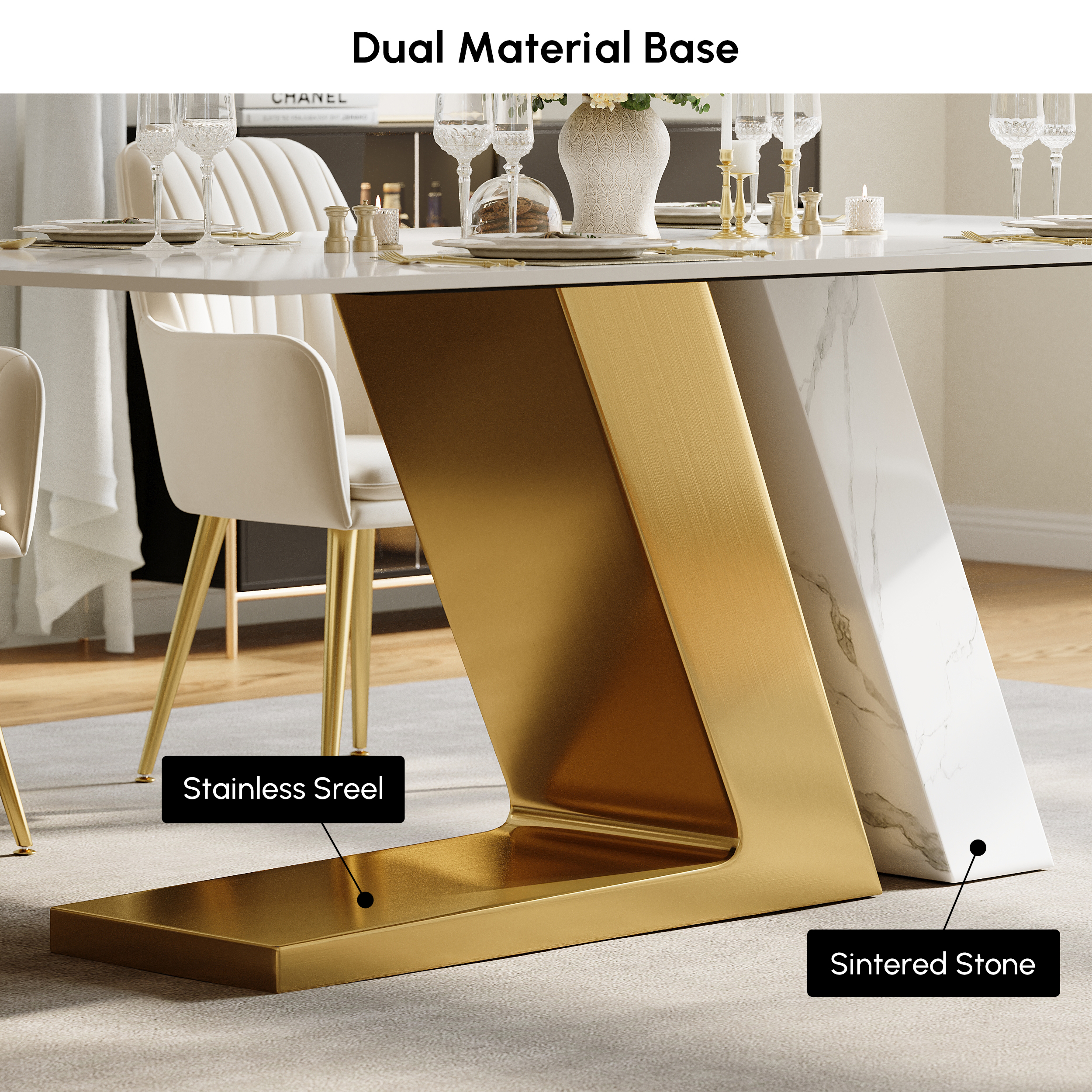 2200mm Modern Rectangle Dining Table Sintered Stone Top Seats 6-10