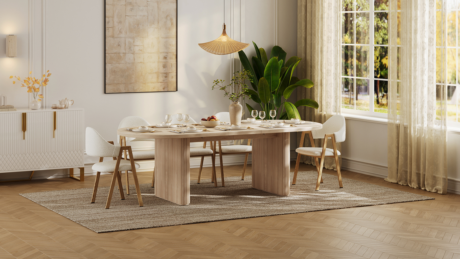Oval Dining Table With Leaf 79"-94" Oval Dining Table Extendable Butterfly Leaf For Japandi Whitewash  Kitchen Expandable Table For Small Spaces｜Homary
