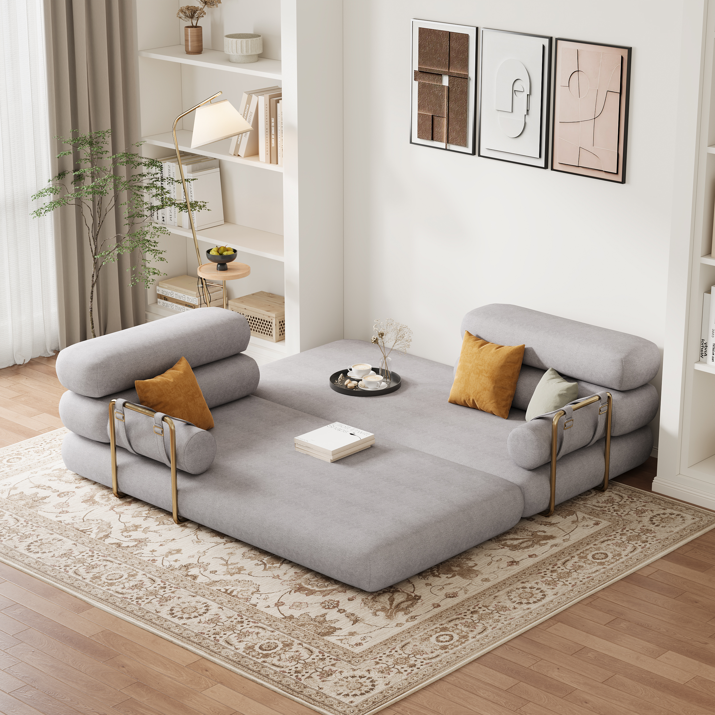 Taille Du Canapé-lit:206 cm 3 Places | Tissu & Couleur:Velours Chenille Gris Clair