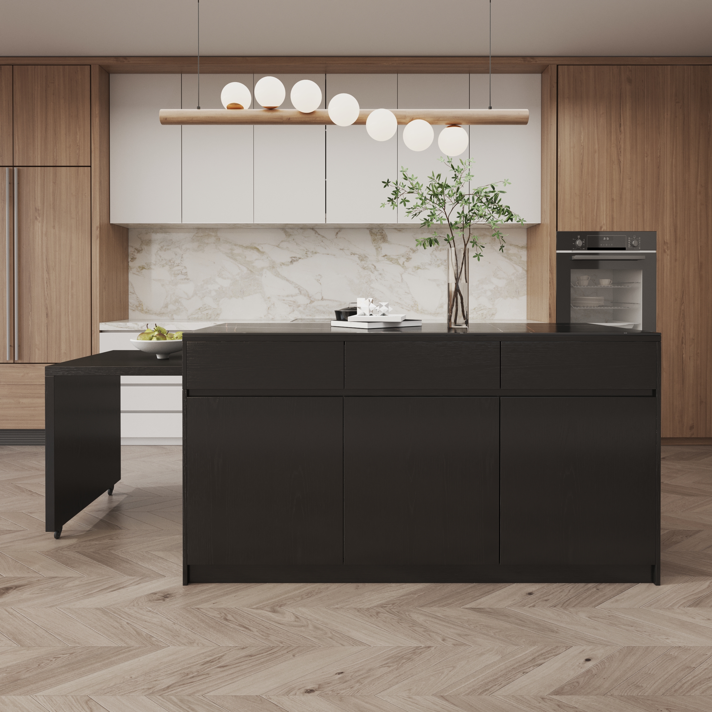 Finition:Noir | Orientation:Orienté Vers La Droite | Finition Du Plateau Supérieur:Bois D'ingénierie | Taille:L 205 - 268 × P 90 cm