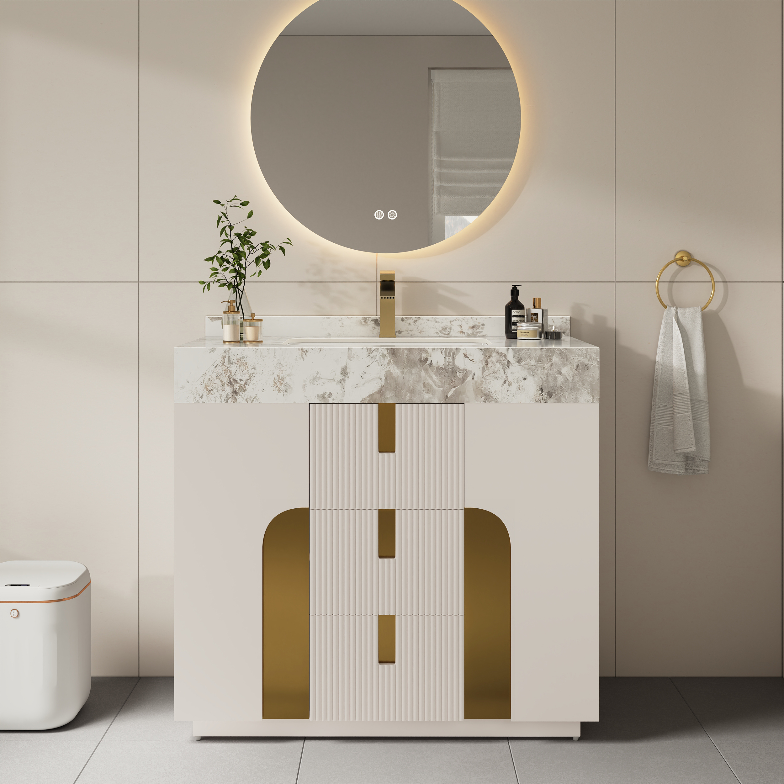 91 cm Artis Tocador de baño independiente con lavabo individual y encimera de piedra sinterizada-image-online-es-es-55222