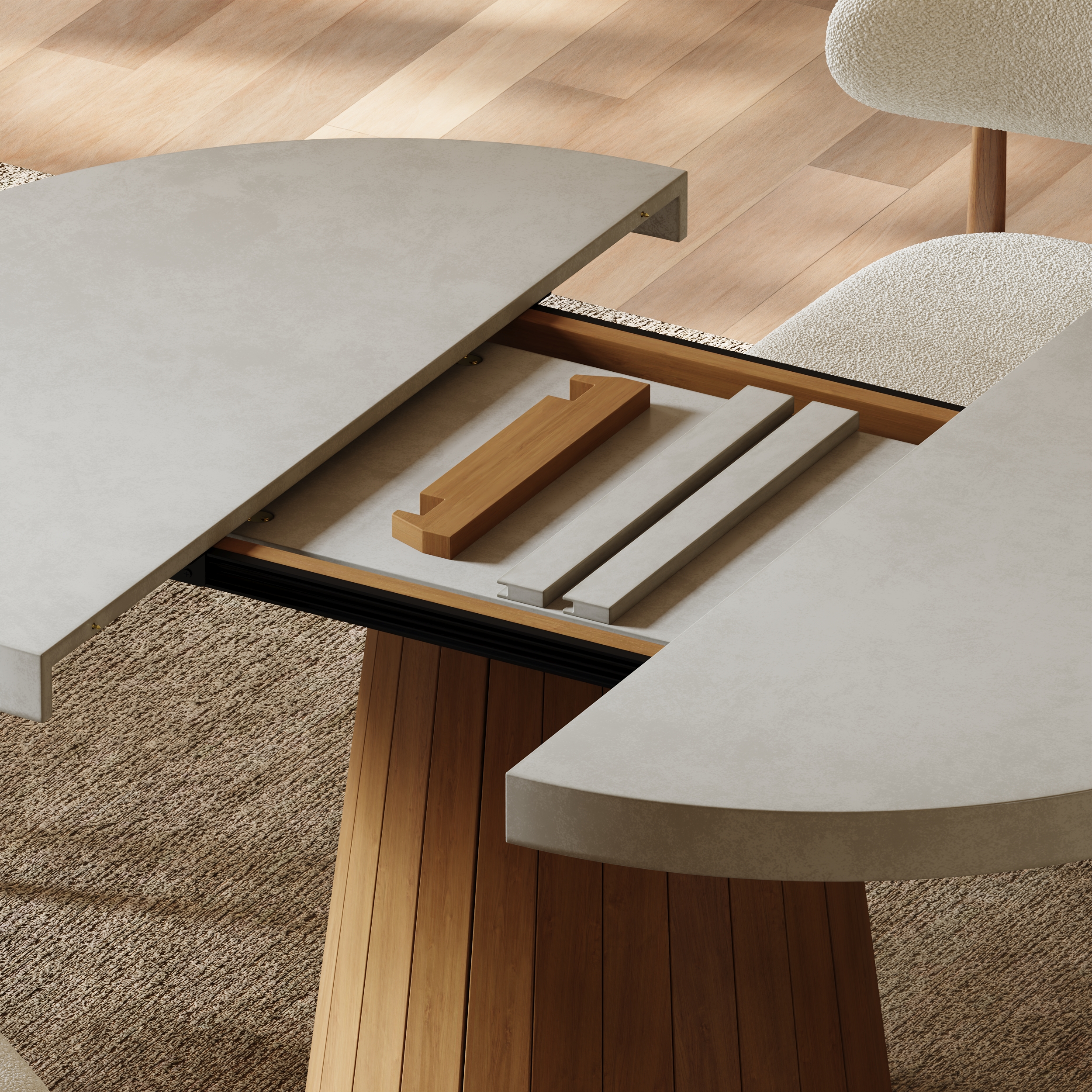 Extendable Japandi 6-Seater Dining Table, Grey Solid Wood Dining