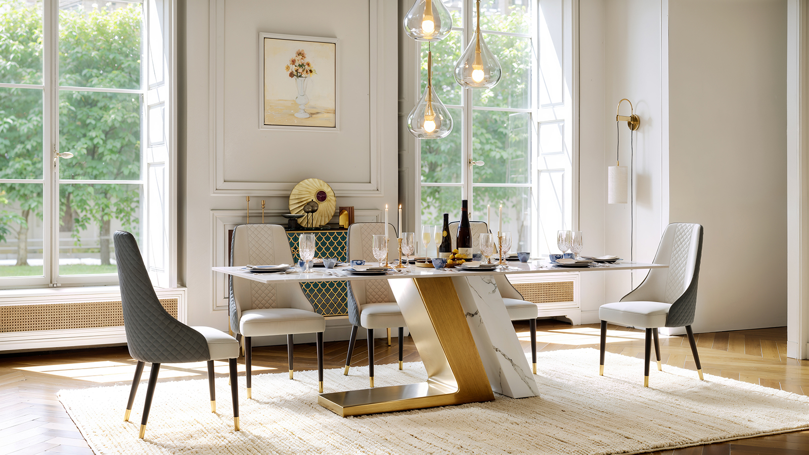 [新品未開封]Stone modern table 2200mm Modern Rectangle Dining Table Sintered Stone Top Seats 6-10