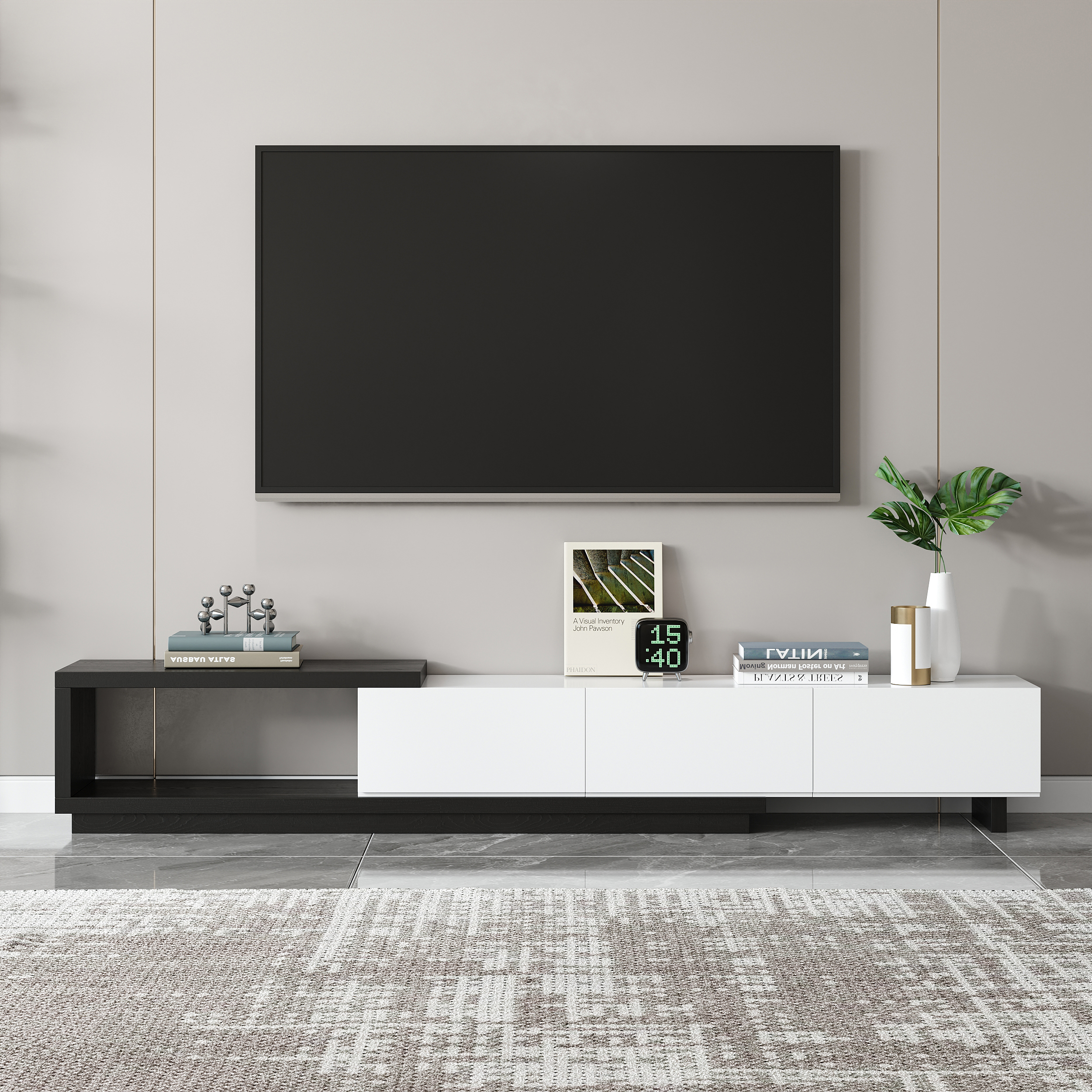 Finition:Blanc Et Noir | Matériau:MDF | Taille:L 179 cm × P 38 cm × H 40 cm | Conception:Avec Lumière