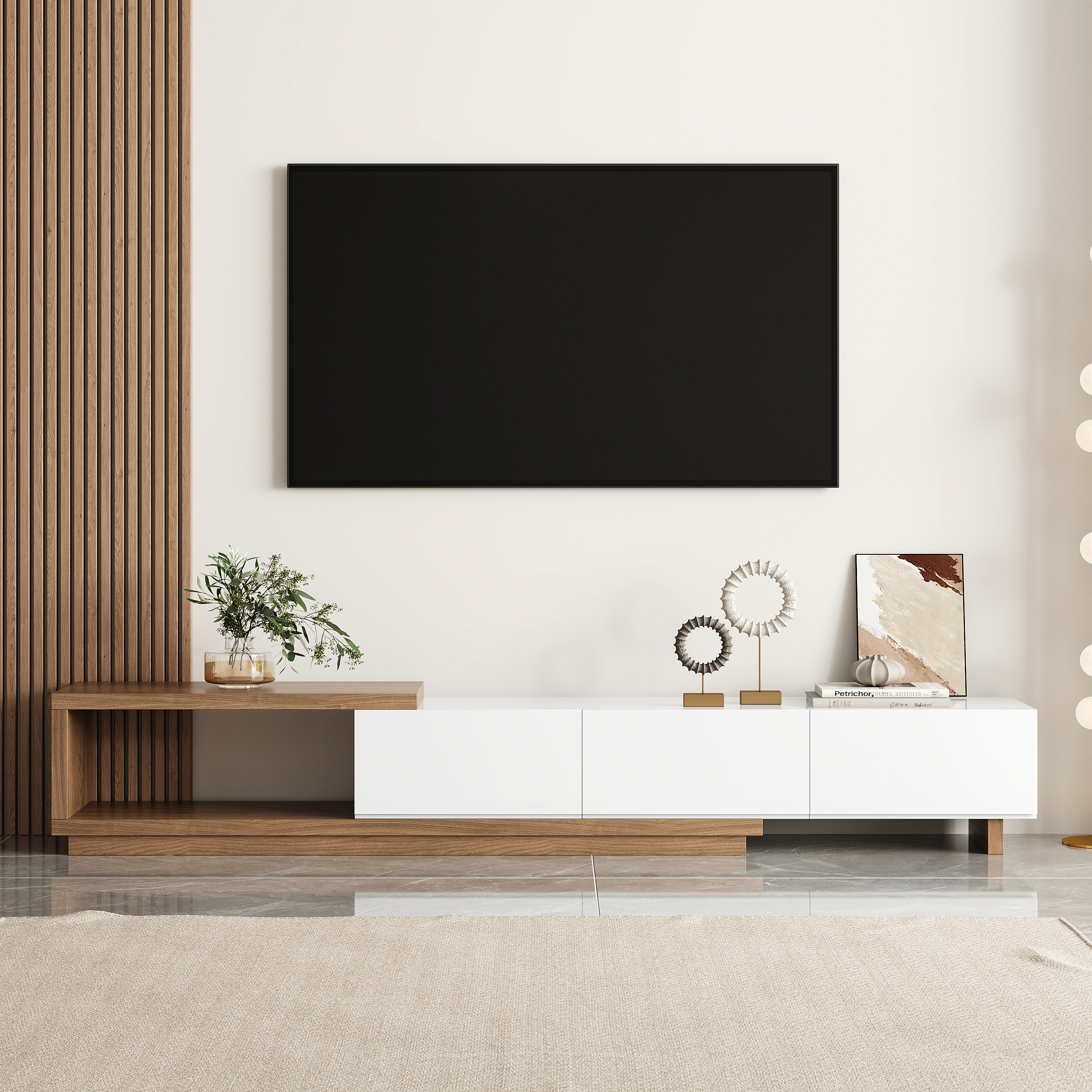 Finition:Blanc Et Noyer | Matériau:MDF | Taille:L 179 cm × P 38 cm × H 36 cm | Conception:Avec Lumière