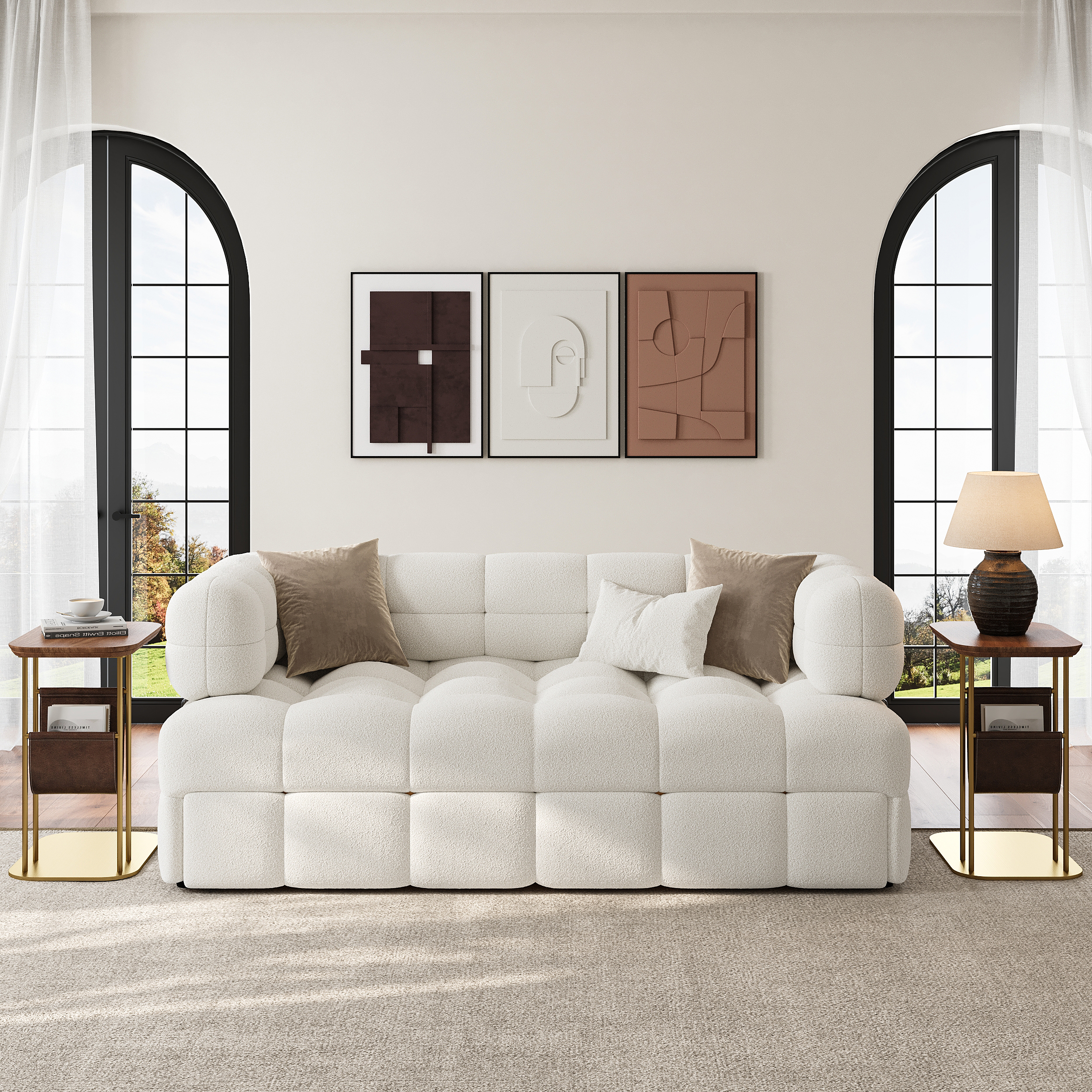 Taille Du Canapé-lit:193 cm 3 Places | Tissu & Couleur:Bouclé Blanc Chaud