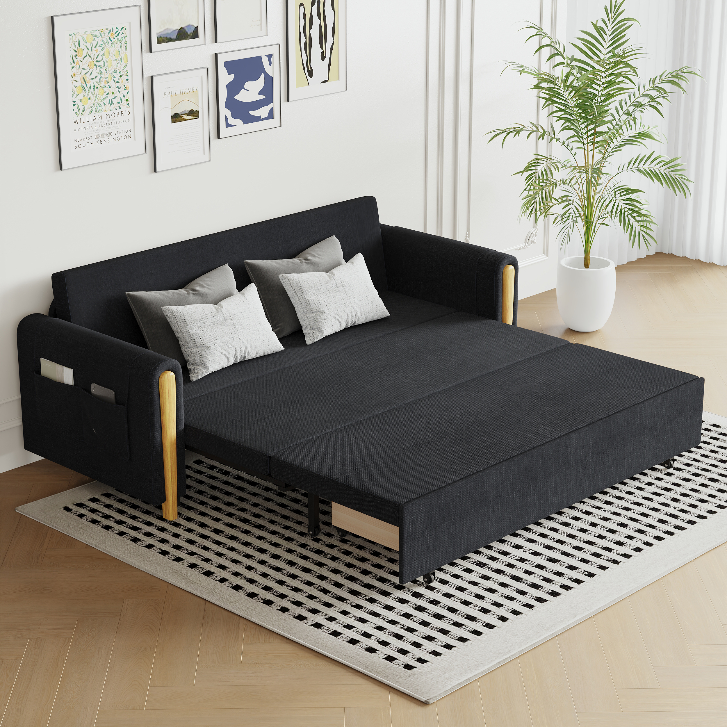 Taille Du Canapé-lit:208 cm 3 Places | Tissu & Couleur:Lin Gris Foncé