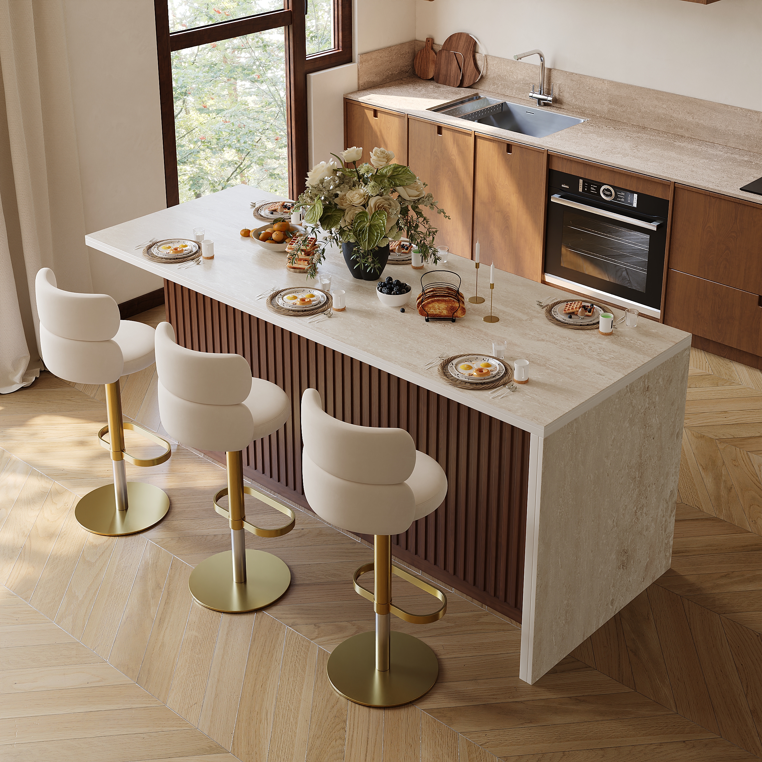 Modern 1829 mm Matte Sintered Stone Kitchen Island with Storage, Walnut-image-online-en-uk-54040