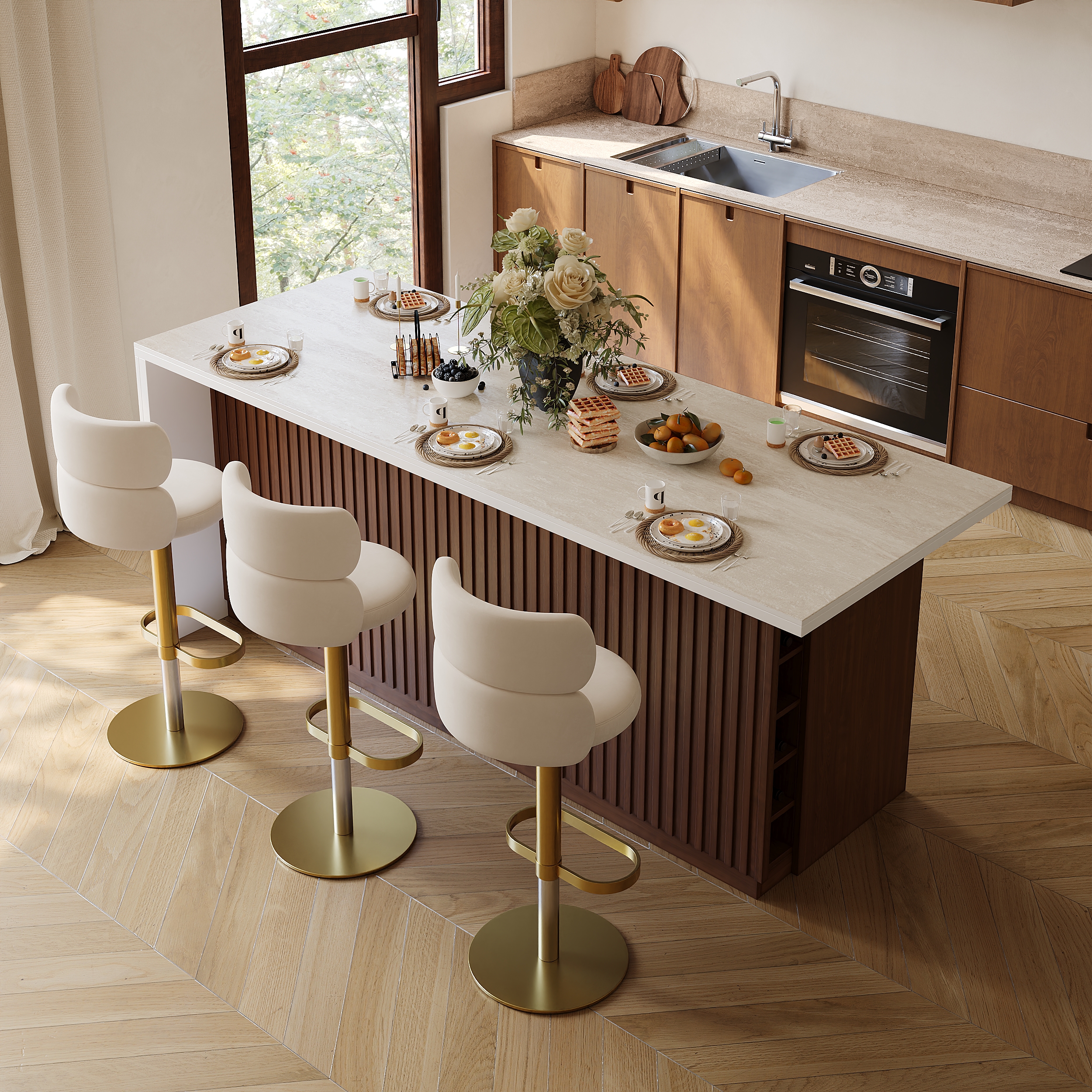 Finition:Travertin Mat & Noyer | Orientation:Orienté Vers La Droite | Spécifications:Standard | Finition Du Plateau Supérieur:Bois D'ingénierie | Taille:127 cm