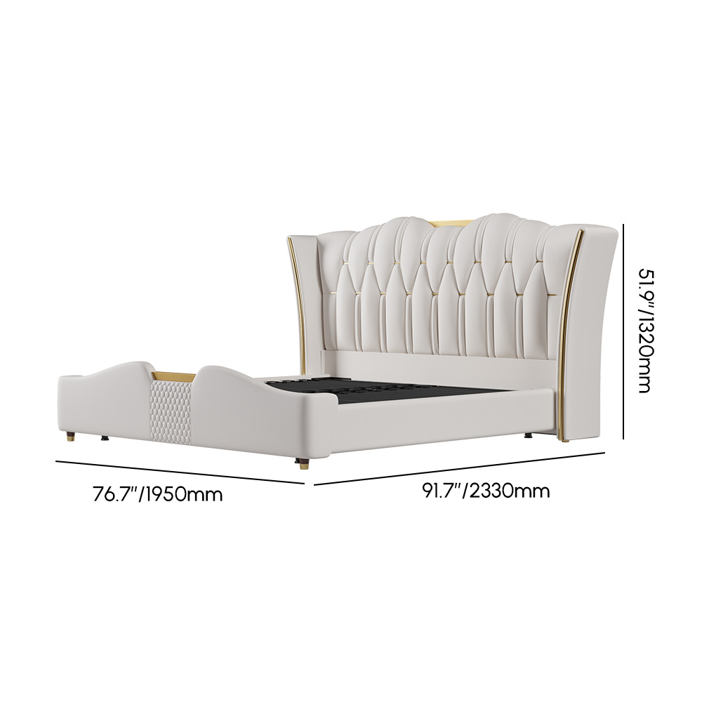 Luxury Queen White Leather Bed with Tufted Wingback Headboard featured image