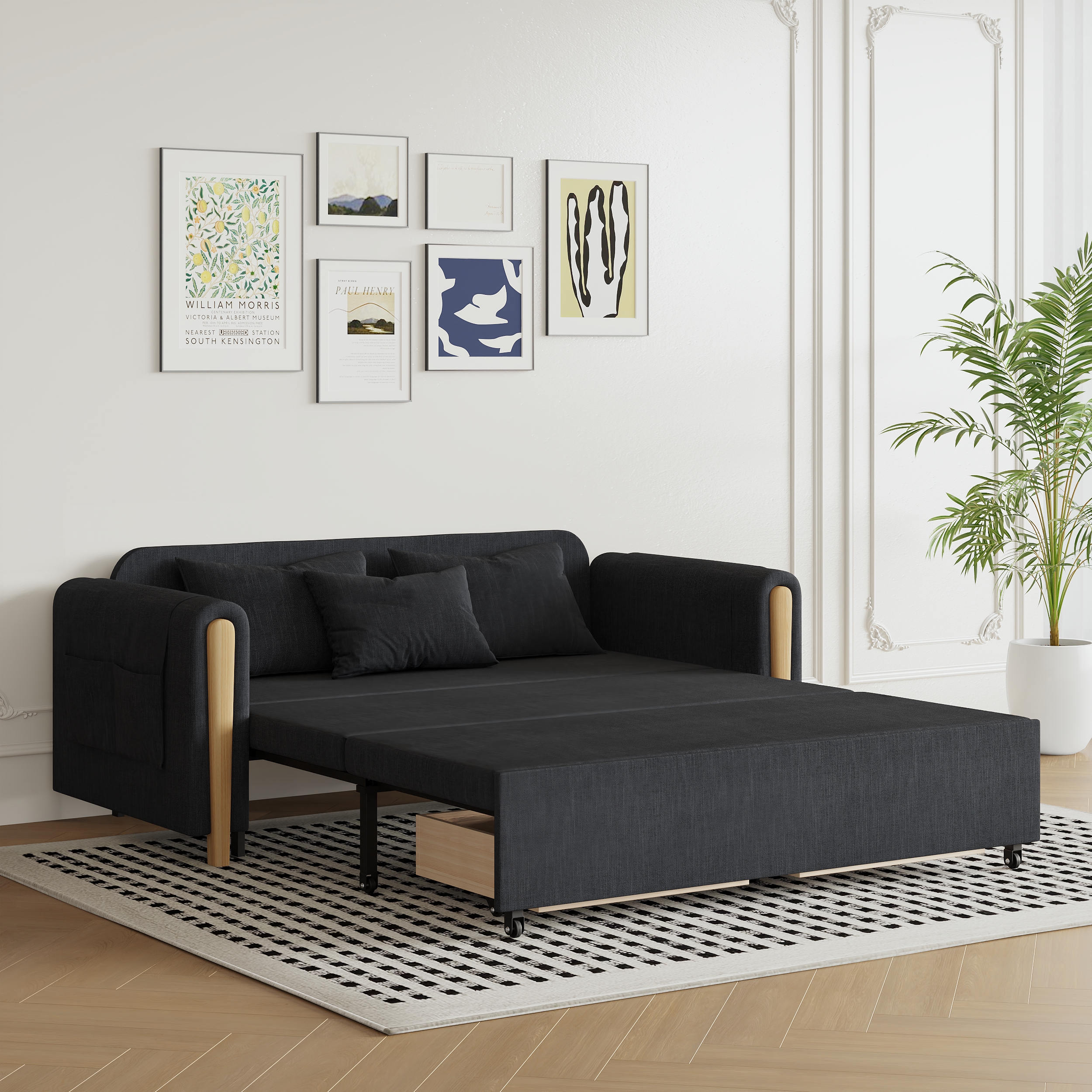 Sofá cama convertible de lino de 2 plazas de 183 cm