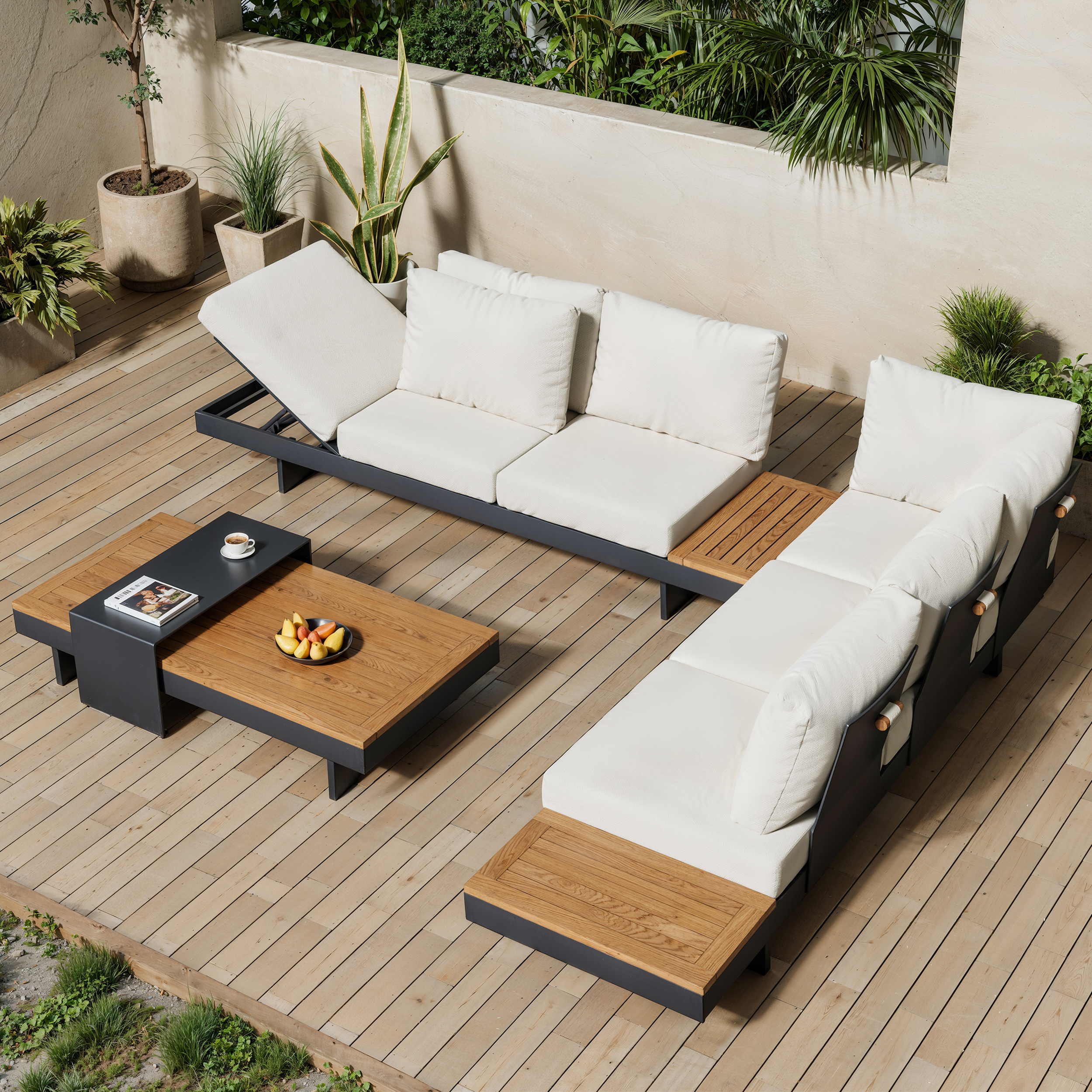 Tevara 4 PCS Modular L Shaped Outdoor Sectional Sofa Set Modern Yard & Patio Furniture for 6 Person in Beige Cushion & Pillow Included