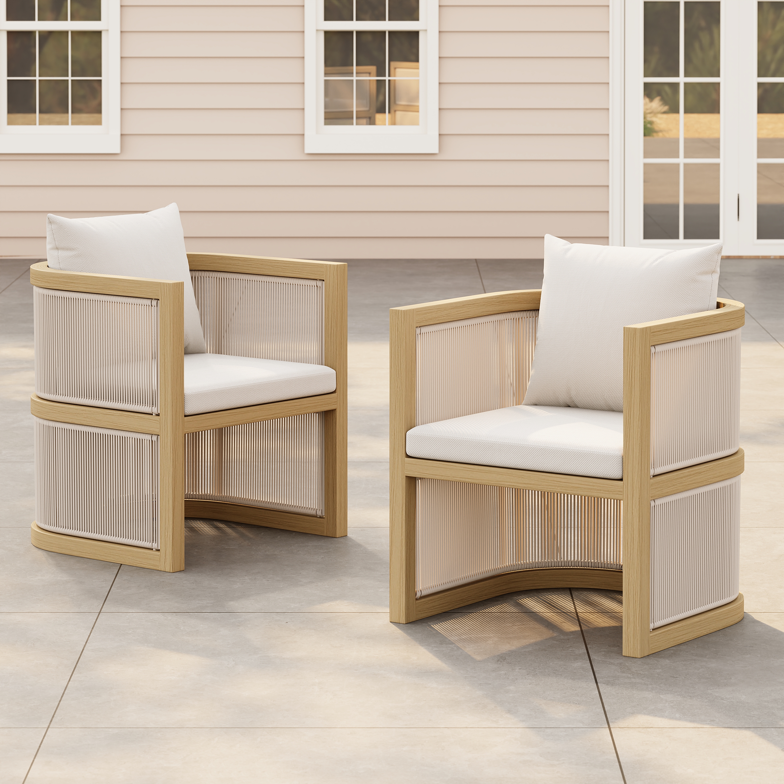 Juego de sillas modernas de aluminio y cuerdas para patio exterior, 2 piezas, en nogal y avena