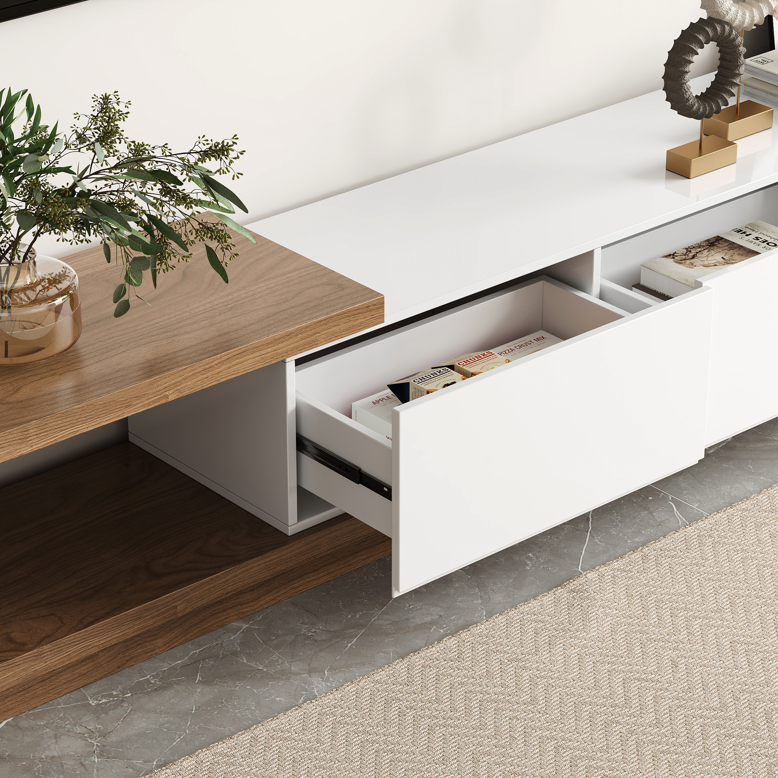 Quoint Extendable TV Stand with 3 Drawers and Light (71