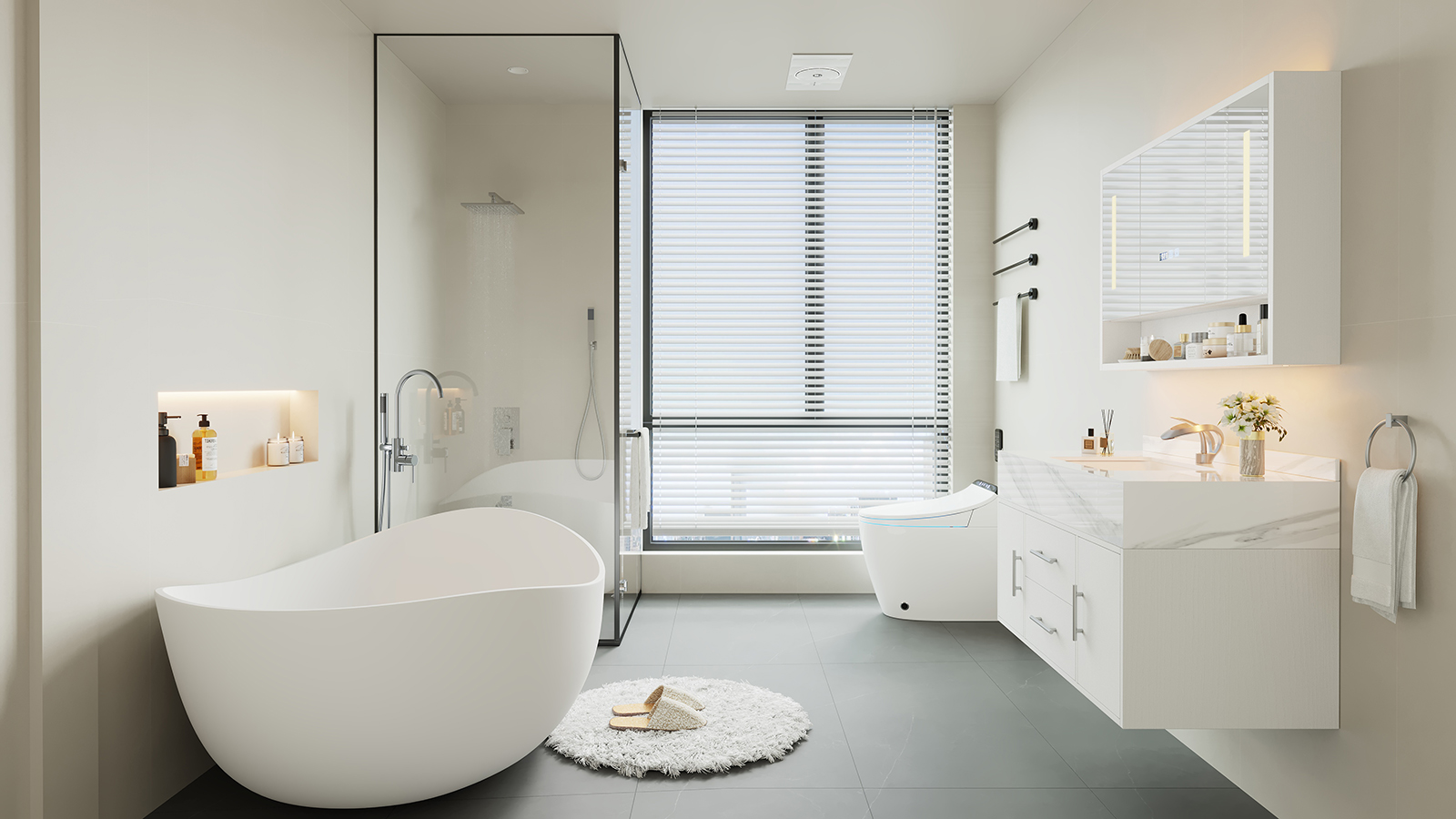 Ensemble de meuble-lavabo flottant blanc de 100 cm avec armoire de toilette LED image de vente