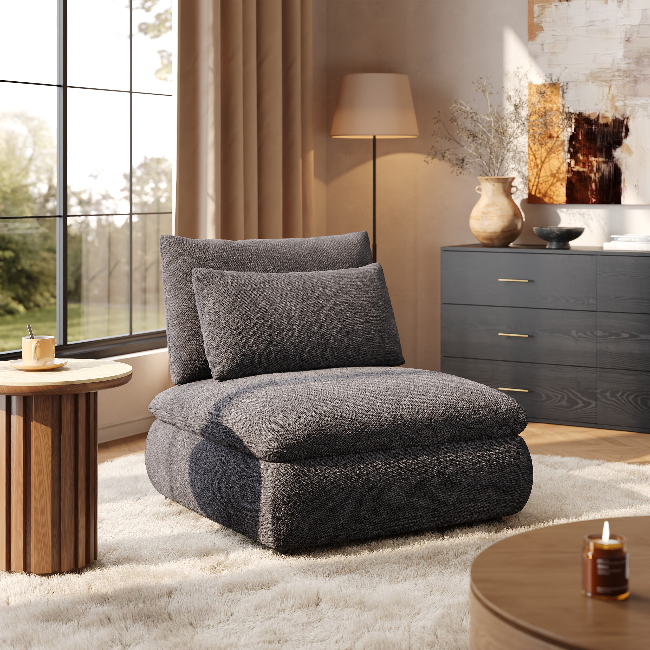 Sillón decorativo moderno de chenilla sin brazos de 36" Homary con almacenamiento oculto