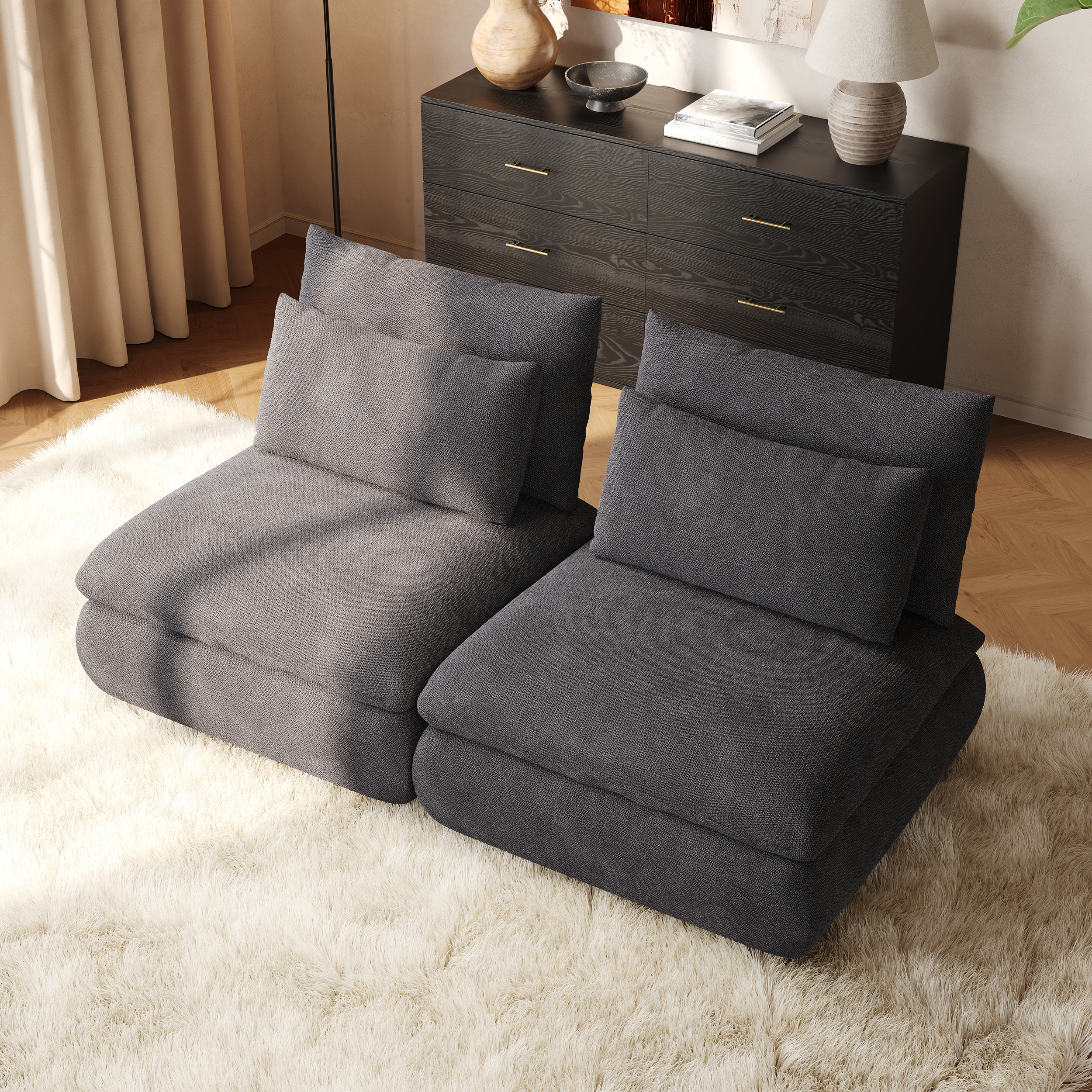 Sofá seccional modular de chenilla gris claro de 72" y 2 piezas con almacenamiento oculto