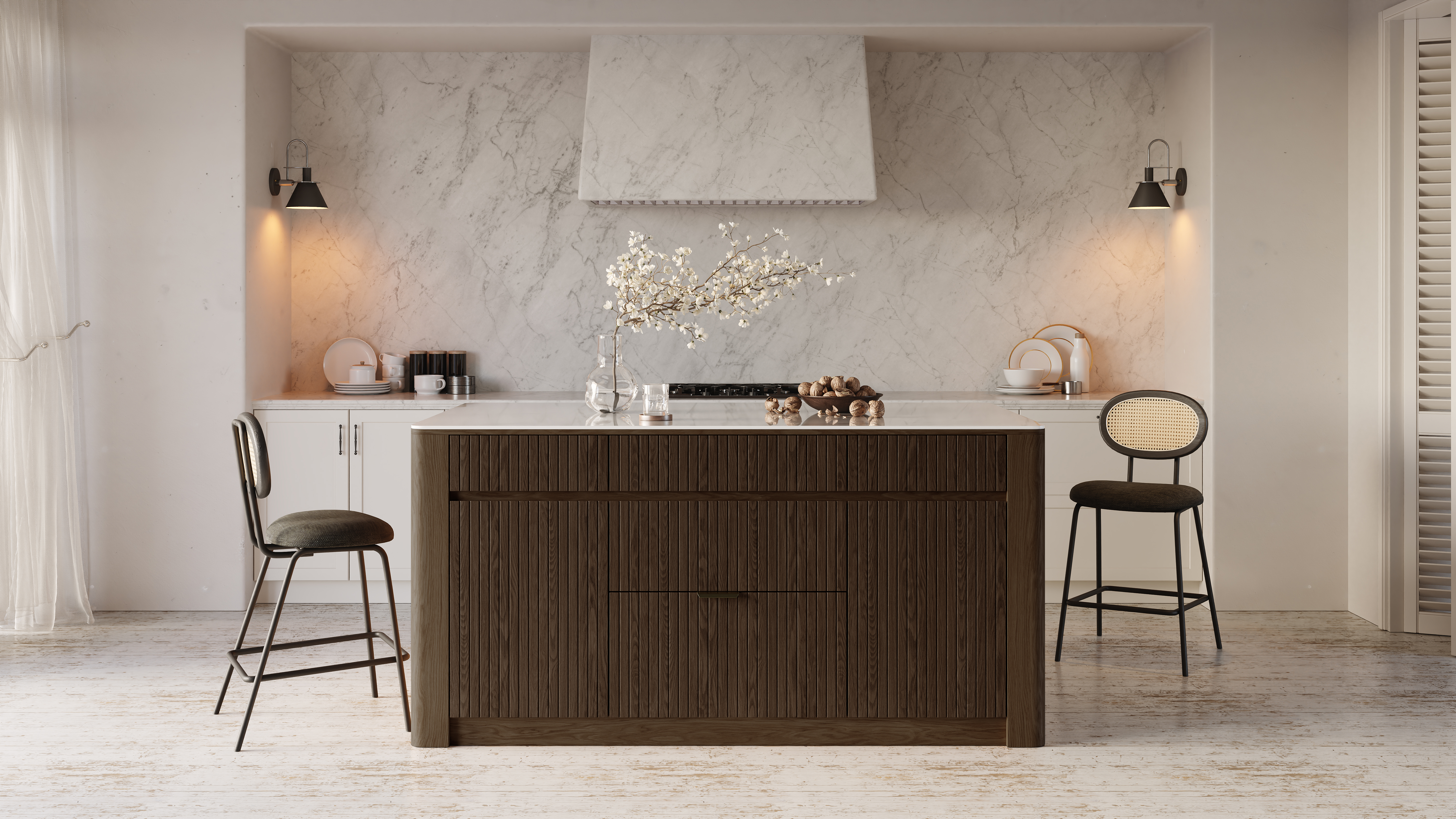Mid-Century Kitchen Island with Storage | Homary
