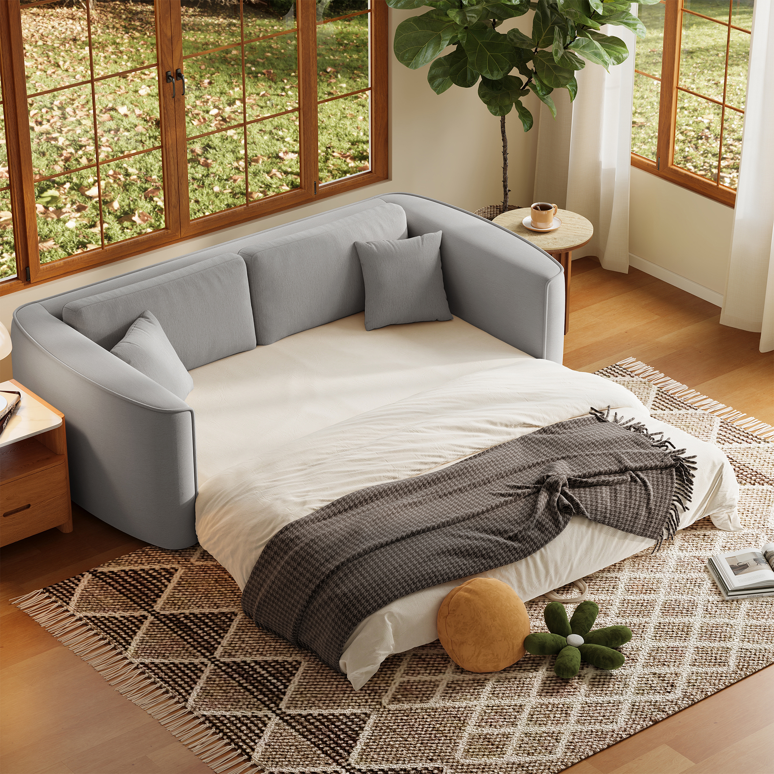 Sofá cama plegable de chenilla de 3 plazas de 204cm con funda extraíble