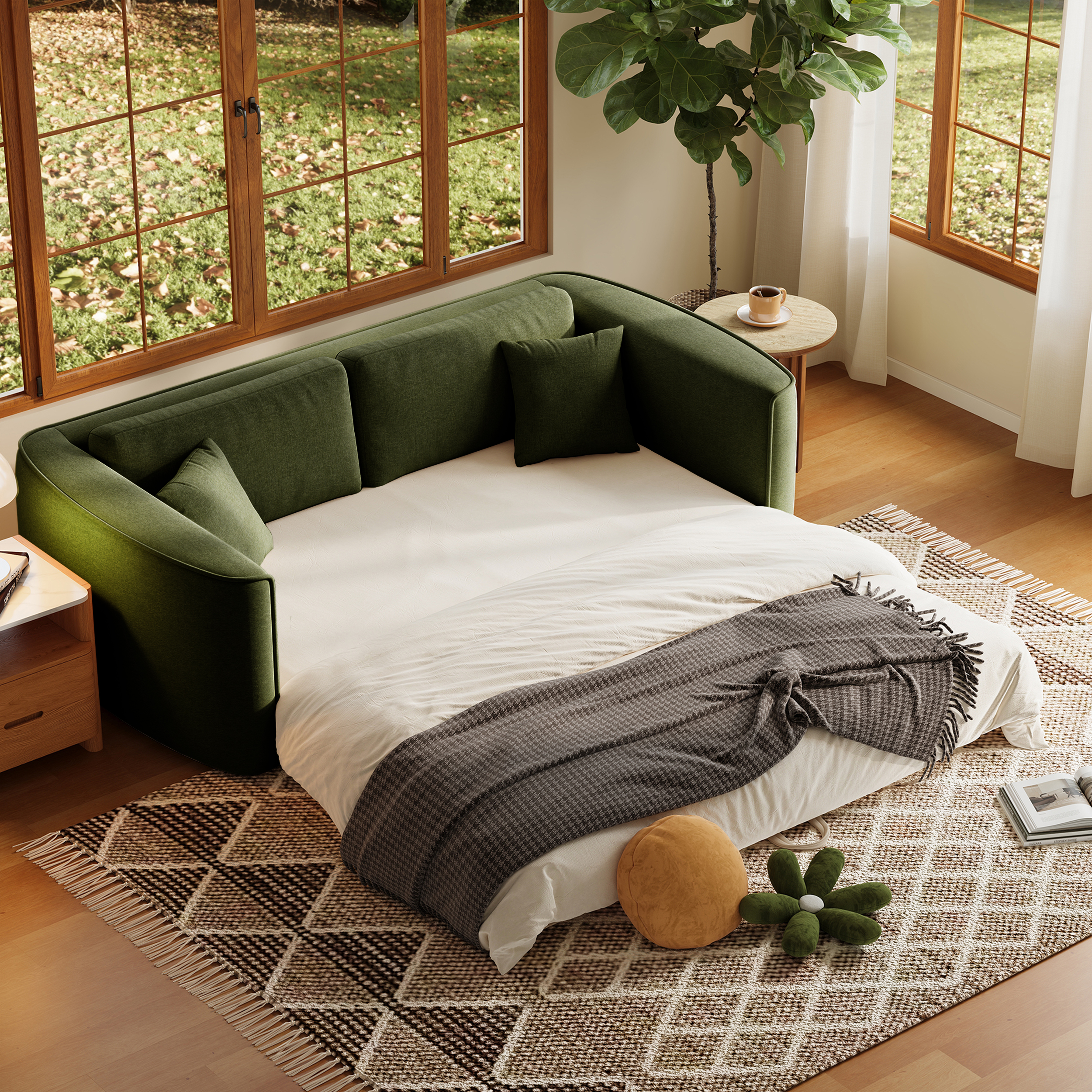 Sofá cama plegable de chenilla de 3 plazas de 204cm con funda extraíble
