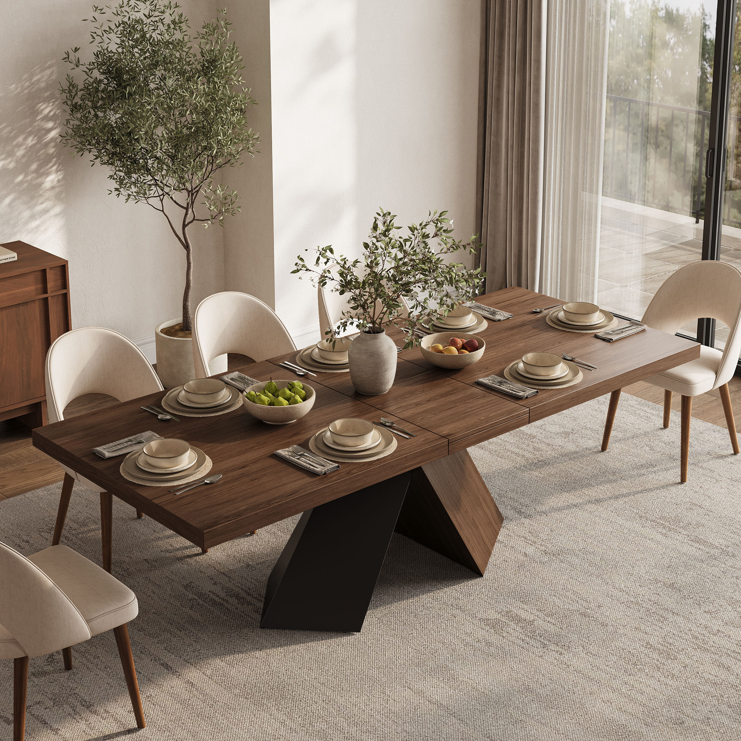 200 - 240 cm Farmhouse Extendable Walnut Dining Table Seats 6-8