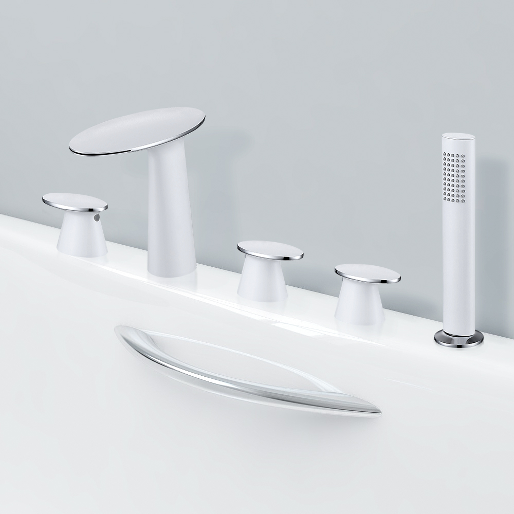 Waterfall Deck Mounted Roman Bathtub Faucet With Handshower Stainless Steel White in US