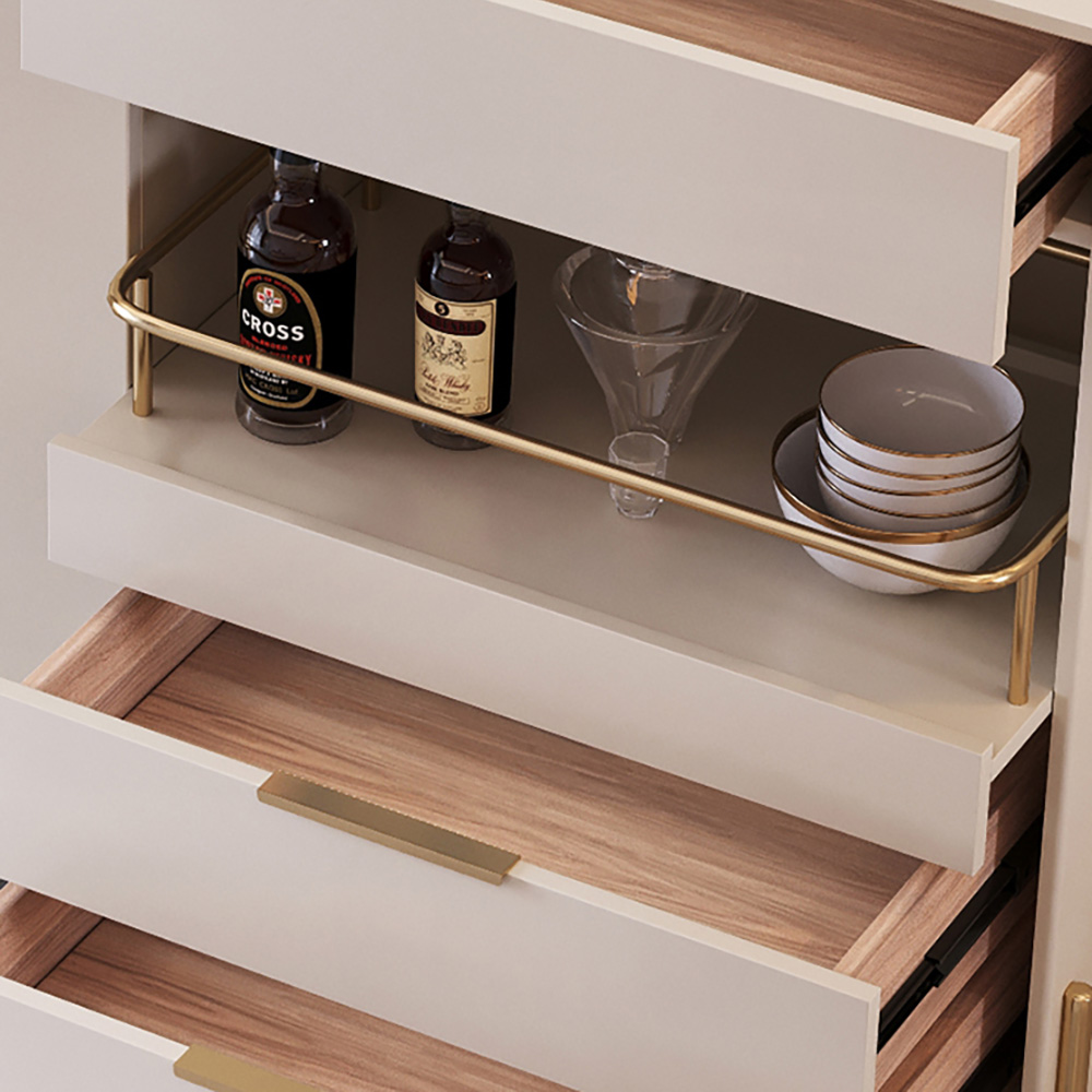 Dolawn 55.1" Light Khaki Sideboard Buffet Tempered Glass Doors & Shelf Tray Wine Rack