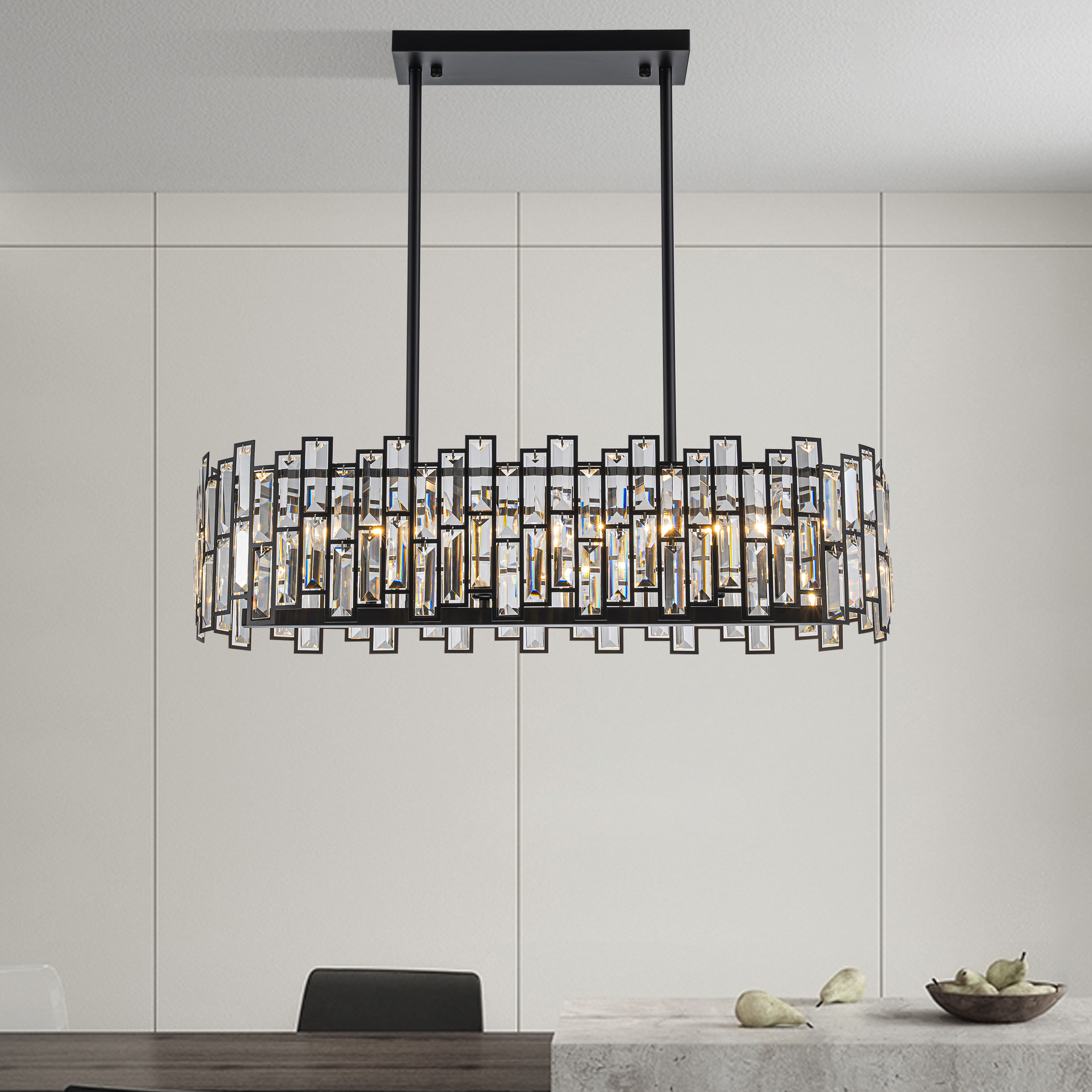 Clyvra 6-Light Kitchen Island Light Crystal Ceiling Light in Black