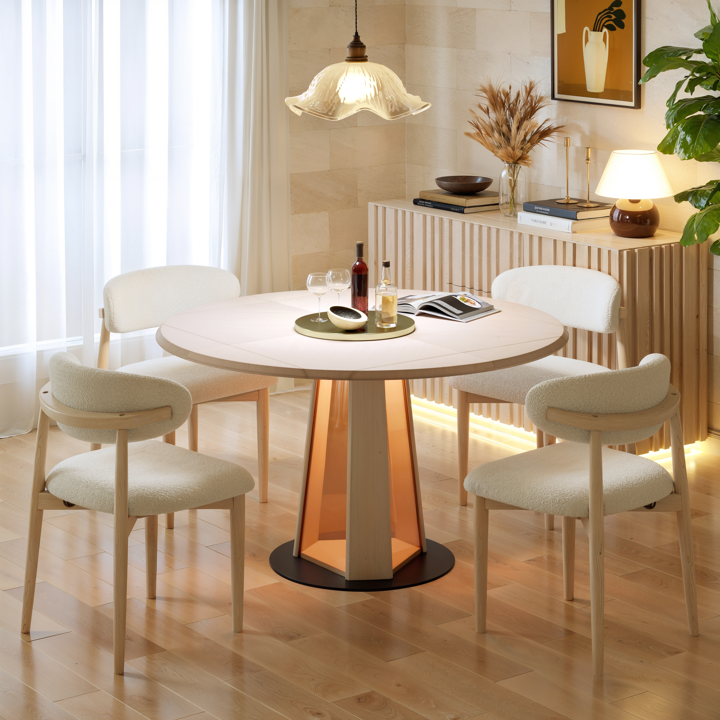 Mesa de comedor extensible de madera maciza de 920 mm a 1200 mm con luz