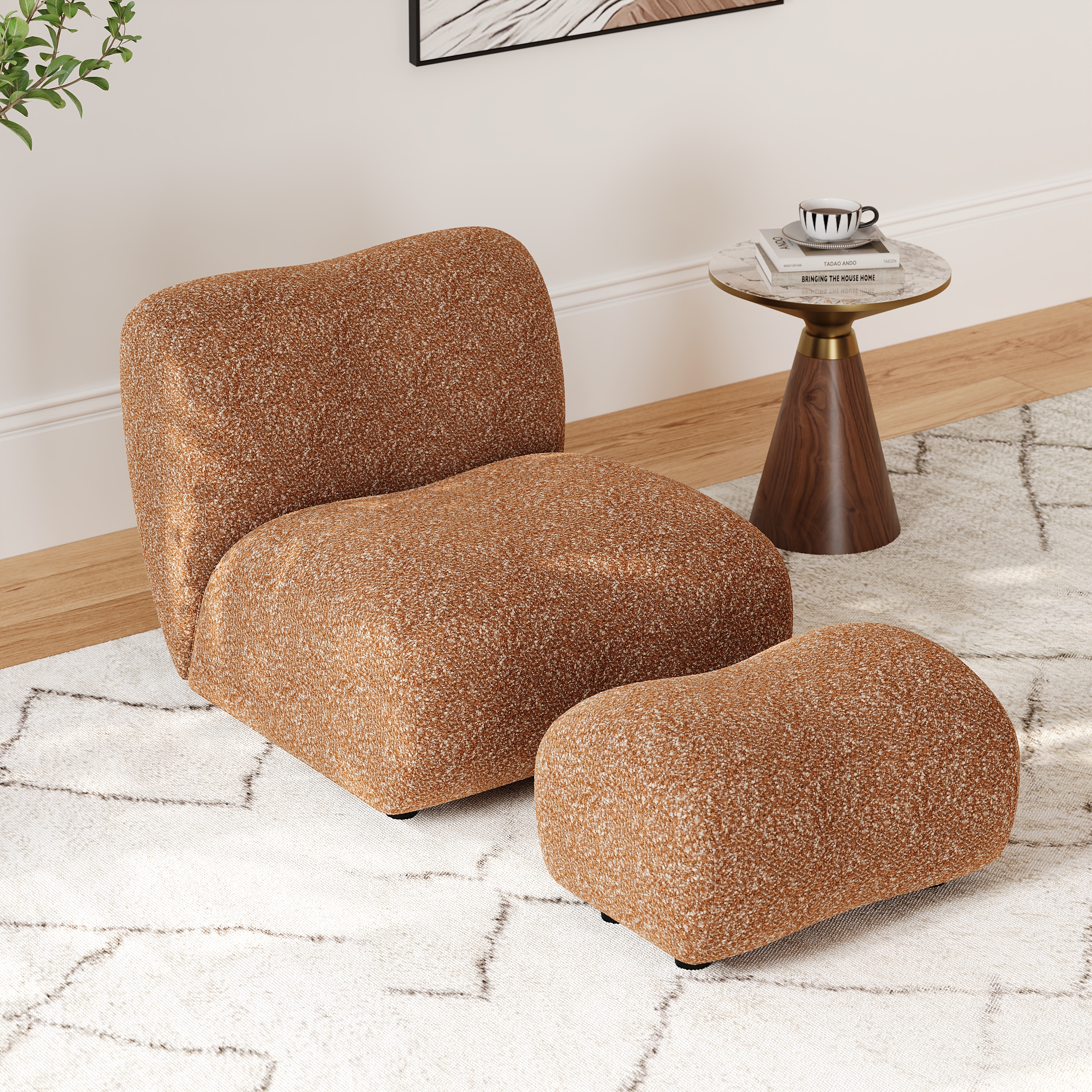 Ensemble de fauteuil d'appoint incurvé de 17 po en boucle de performance et ottoman