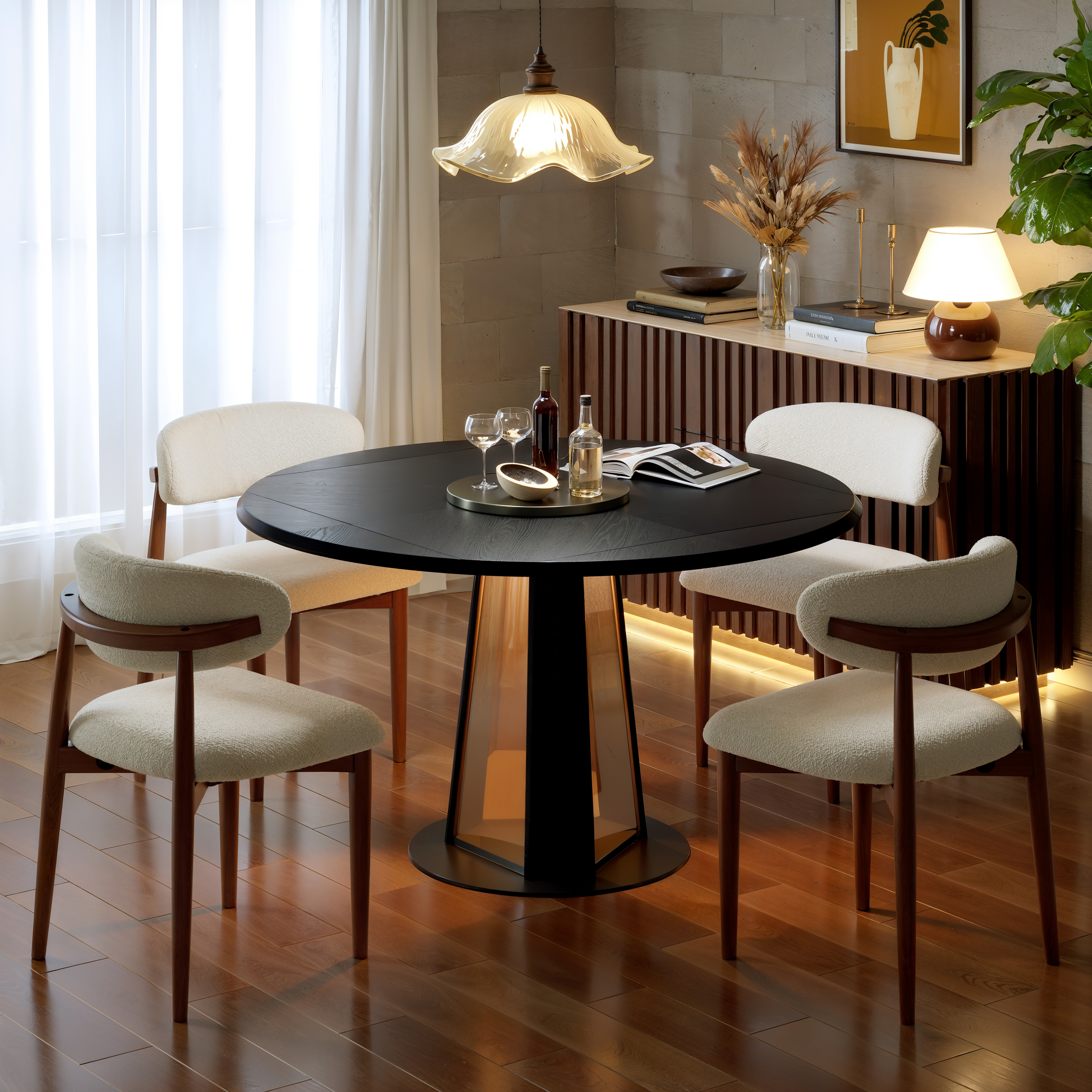 Mesa de comedor extensible de madera maciza de 920 mm a 1200 mm con luz