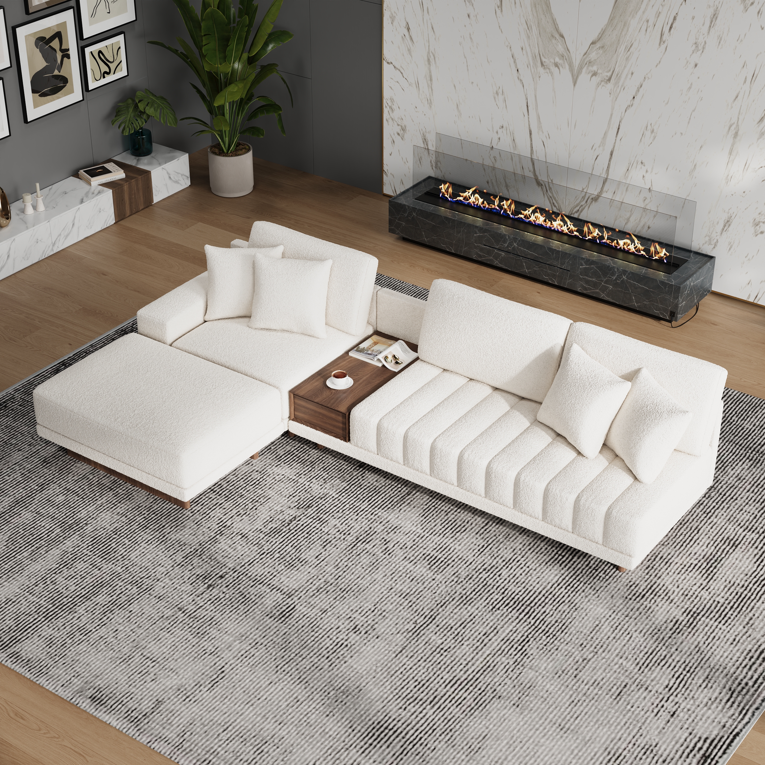 Sofá seccional modular de bucle en forma de L Vewal de 126 pulgadas con chaise longue y otomana