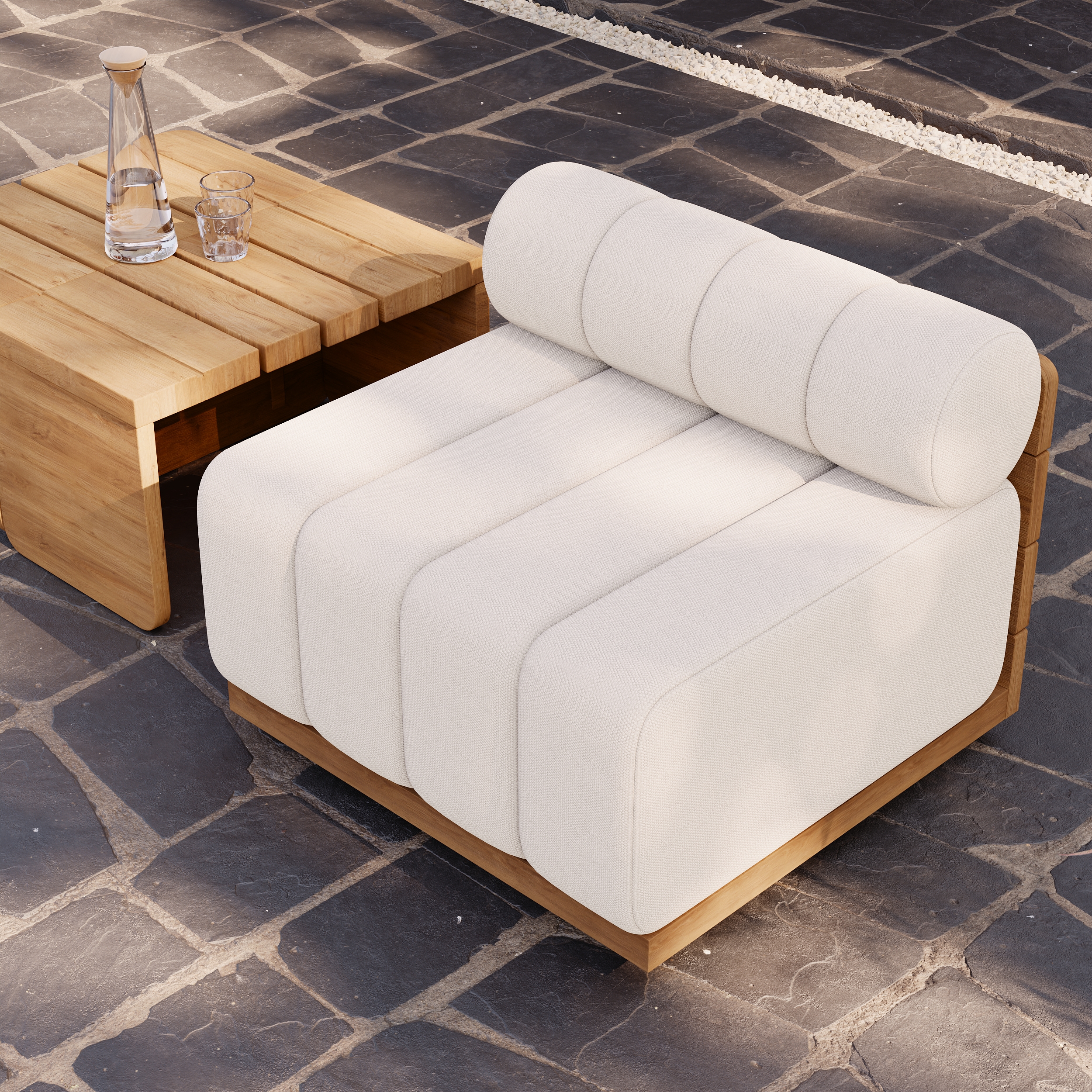 Finition:Bois De Teck Naturel | Tissu:Blanc Chaud