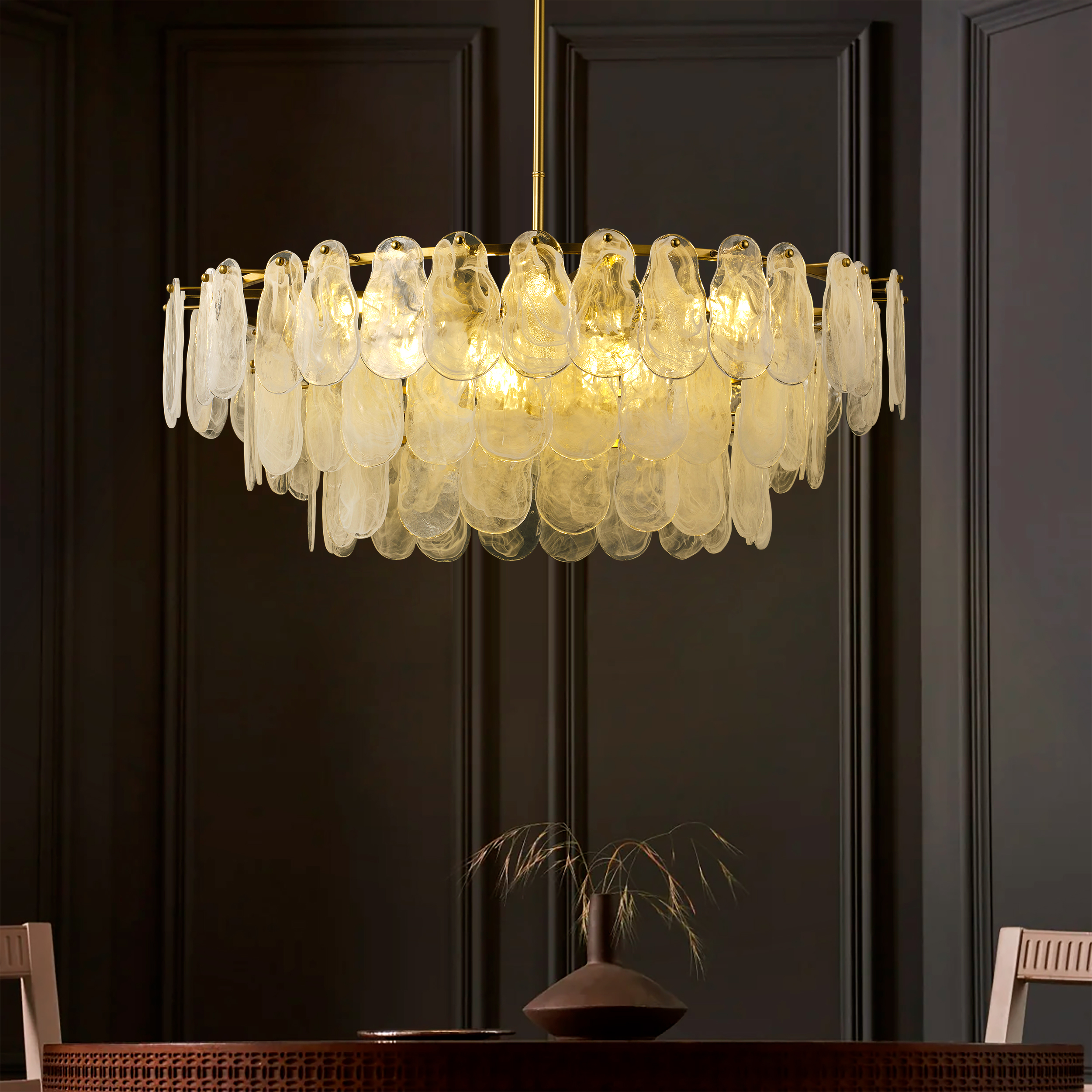 Cloude 100 cm 12-Light Glass Chandelier with Bulbs & Adjustable Height