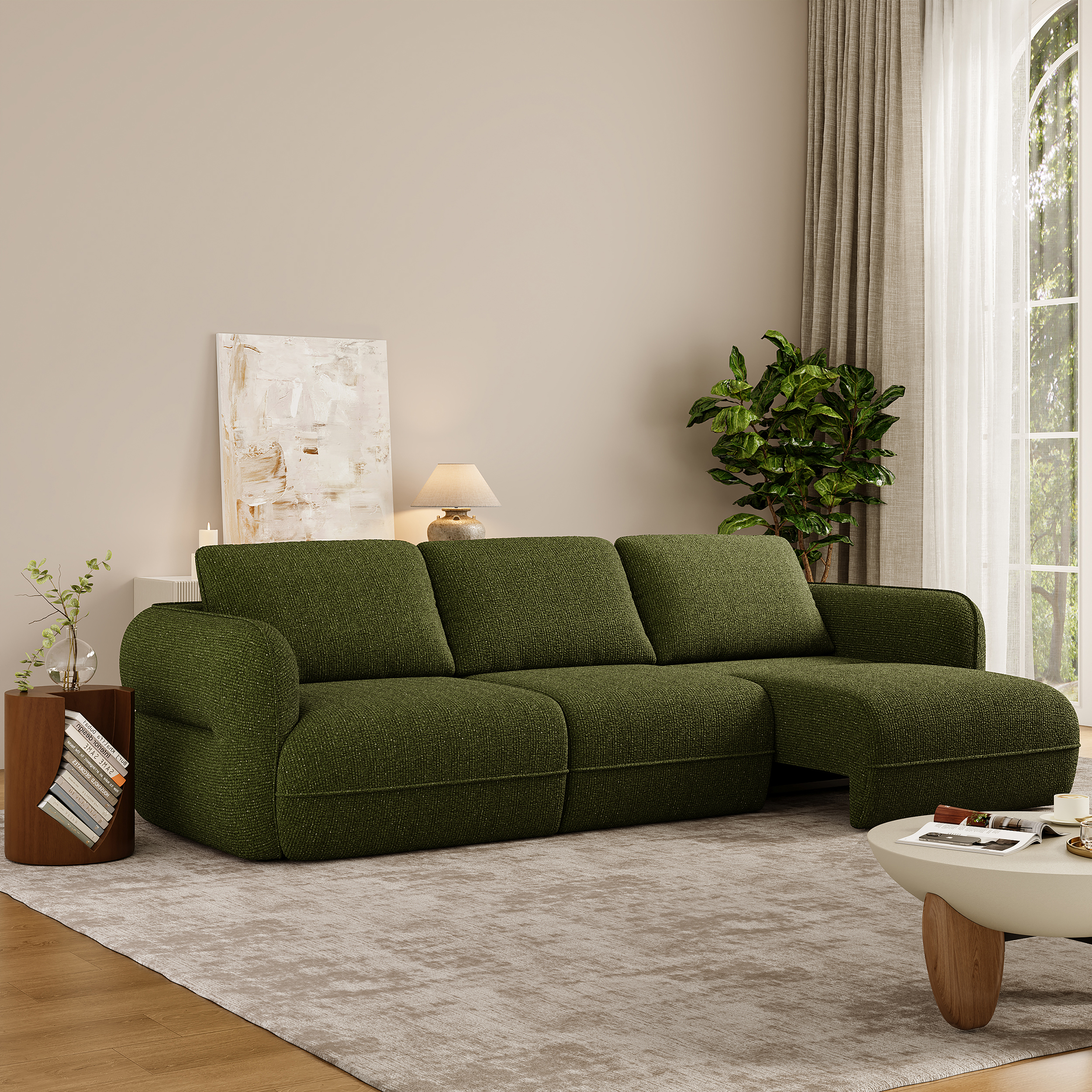 Canapé-lit convertible électrique 3 places en chenille moderne de 304cm avec télécommande
