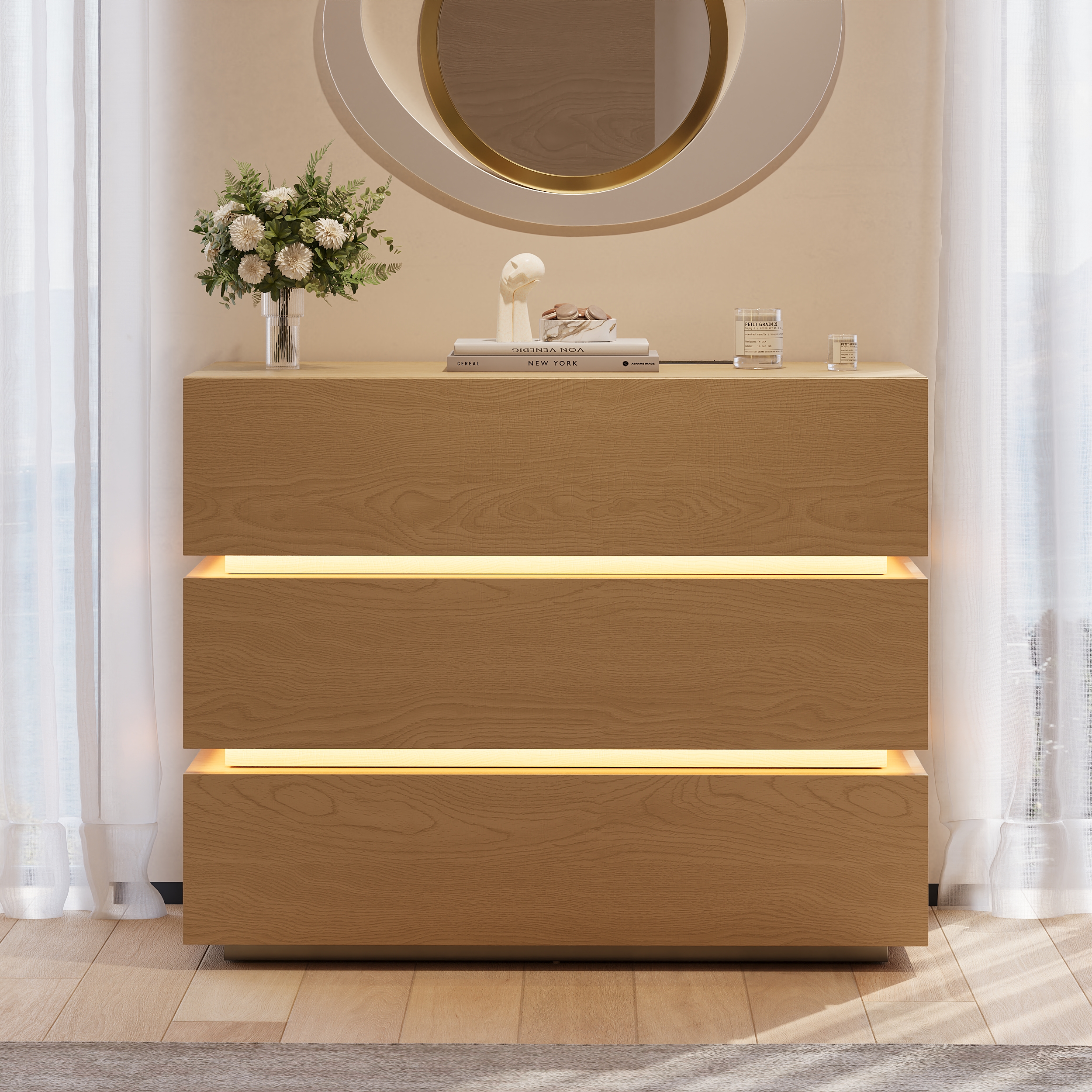 Lumio 99 cm LED-Kommode mit 3 Schubladen und Ladestation