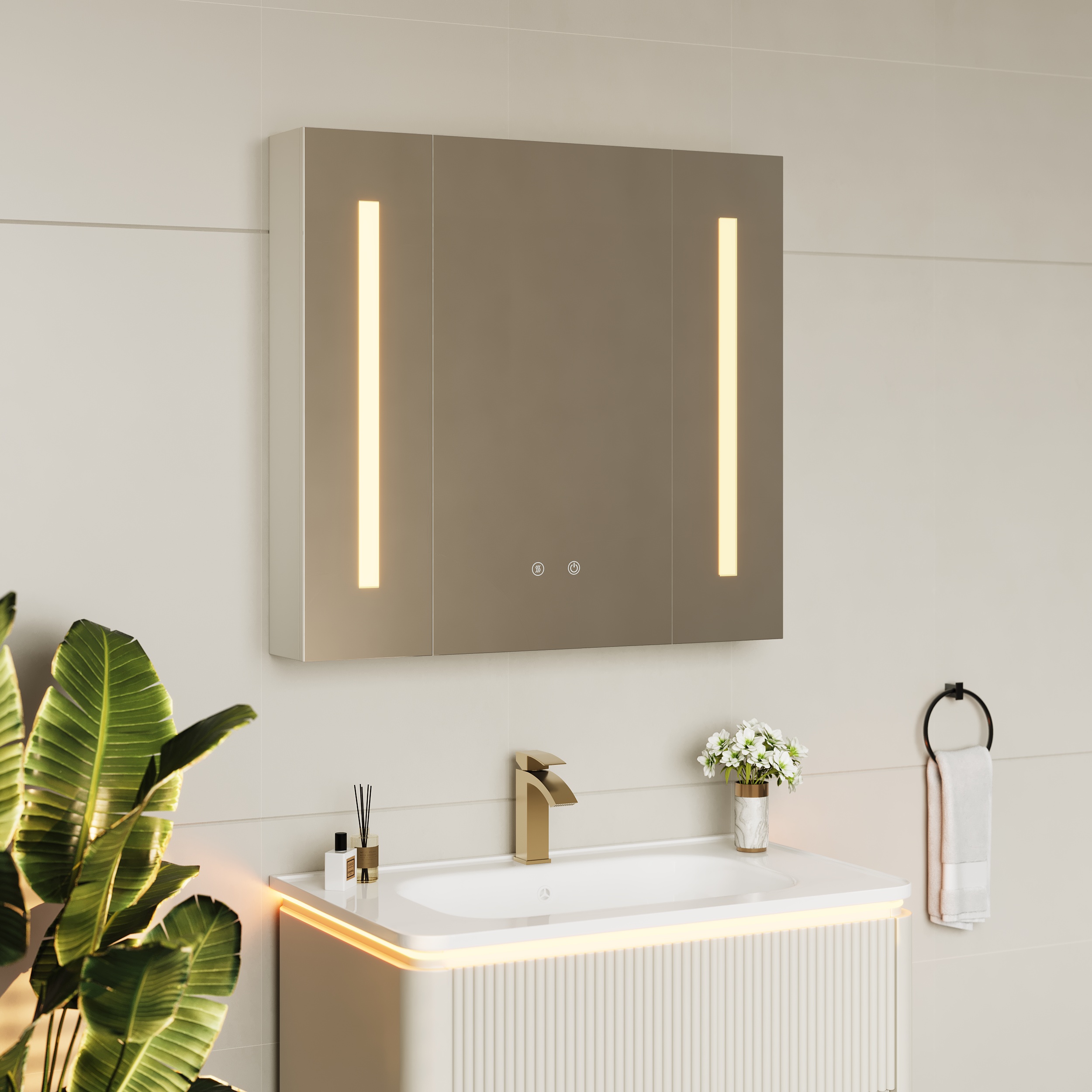 80 cm Modern Wall-mounted LED Bathroom Medicine Cabinet Vanity Mirror with Storage