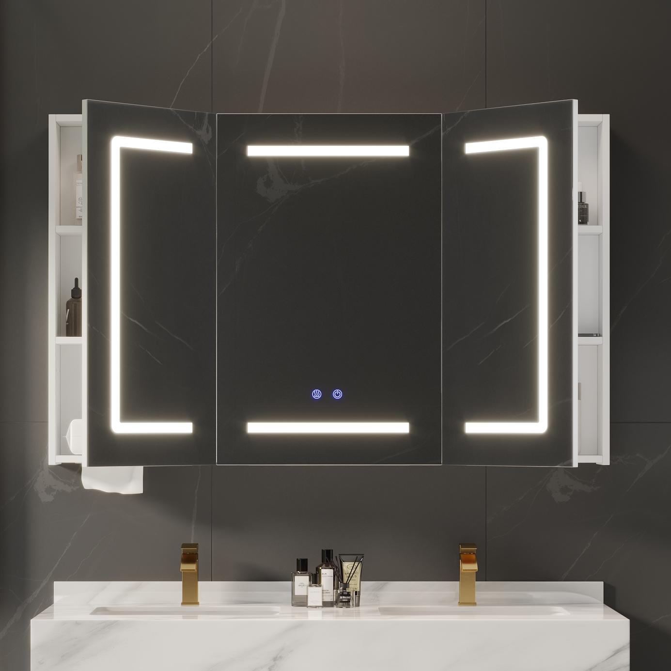 120cm LED Bathroom Medicine Cabinet Dimmable with Defogger, Tissue Slot and Outlet