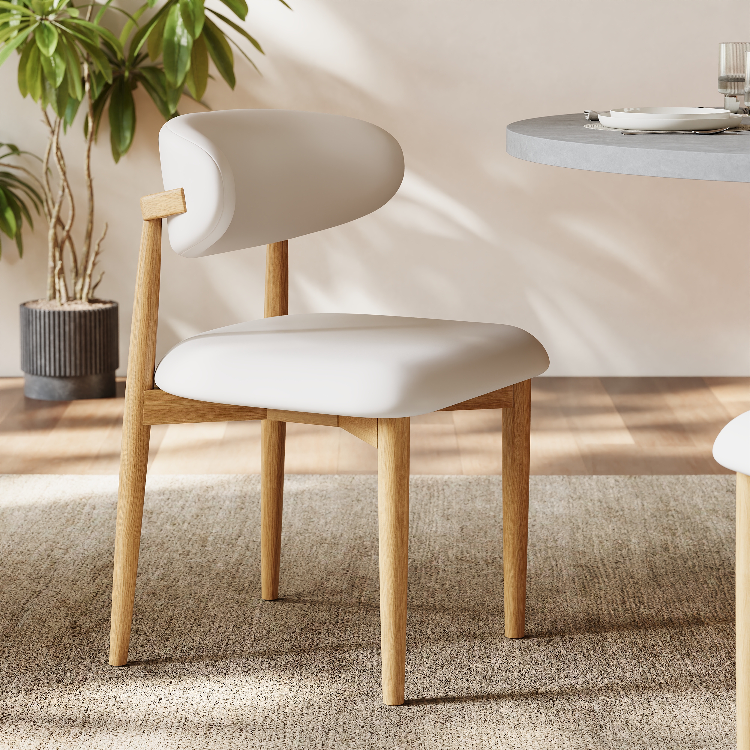 Silla de comedor moderna de piel sintética con patas de madera de caucho, 1 pieza