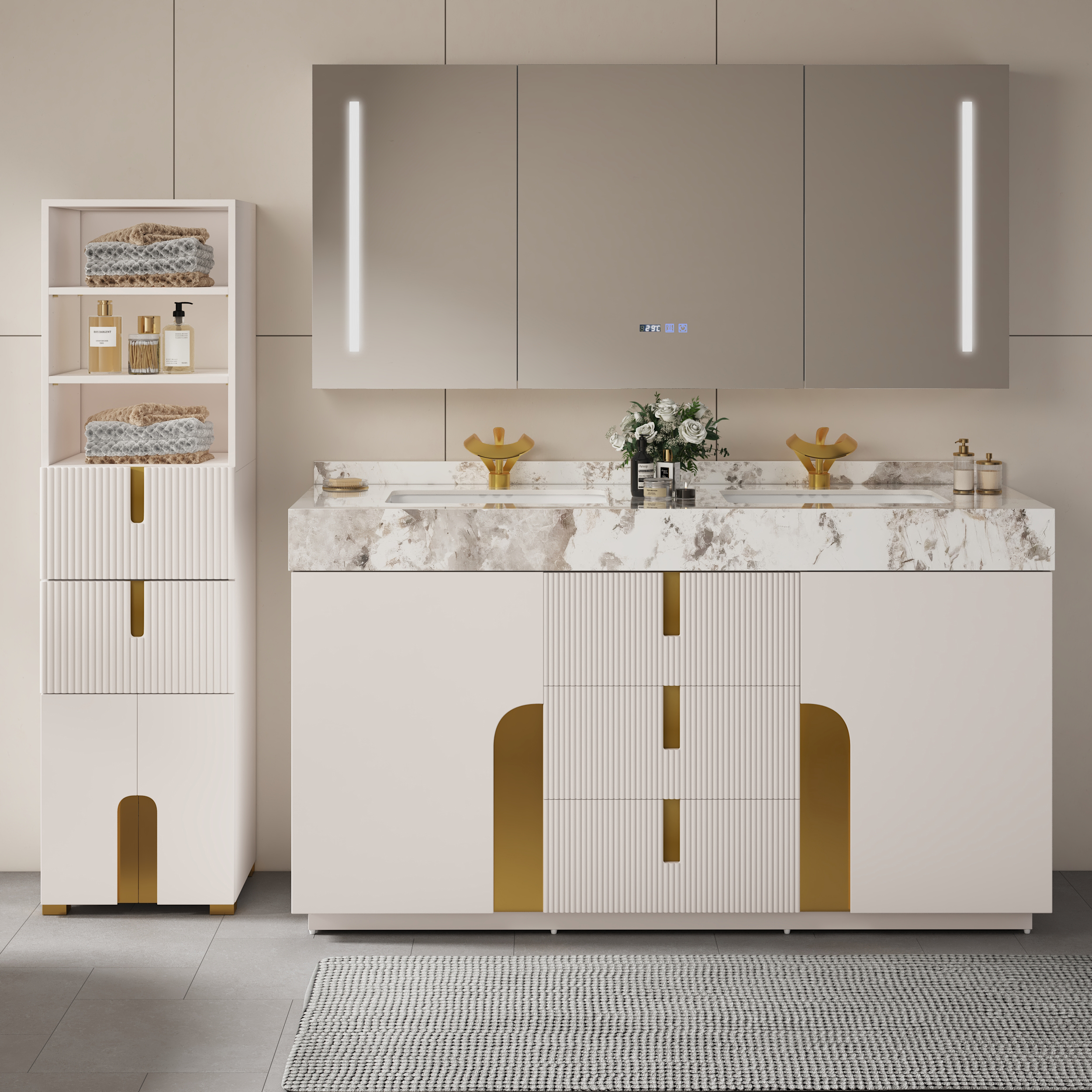 Artis 149cm Bathroom Storage Cabinet & 152cm Double Vanity Set with Sintered Stone Top