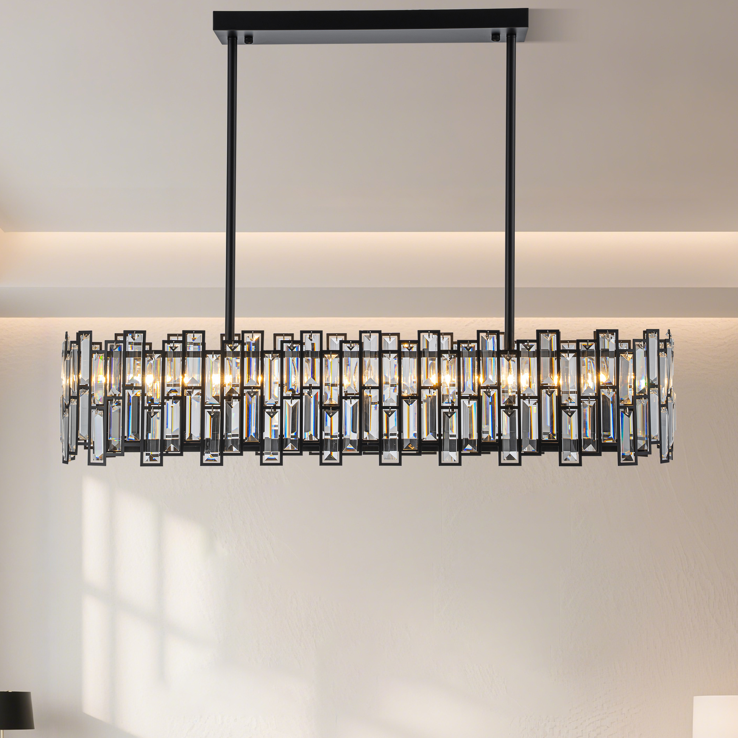 Clyvra 8-light Kitchen Island Light Crystal Ceiling Light in Black