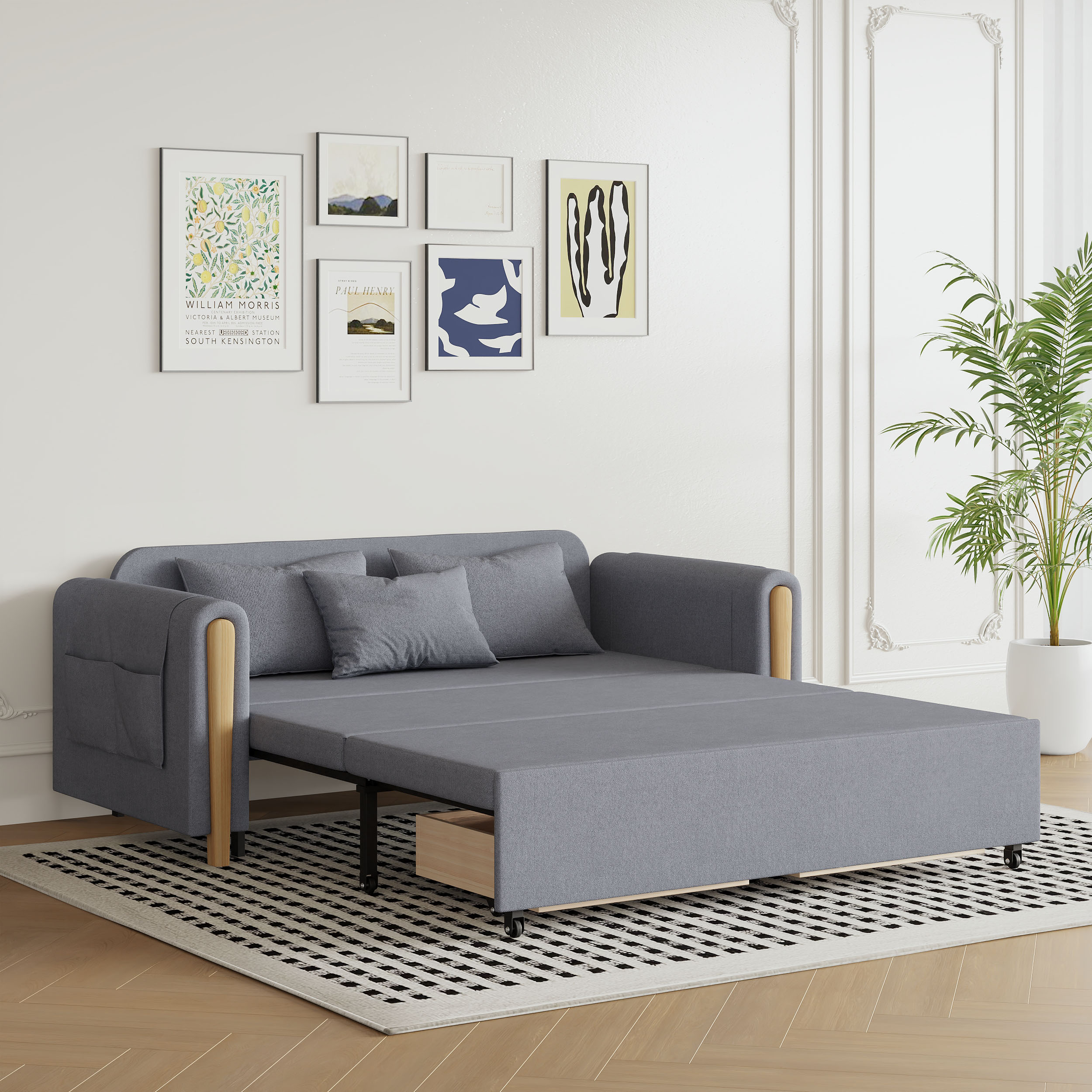 Sofá cama convertible de lino de 183 cm para 2 plazas