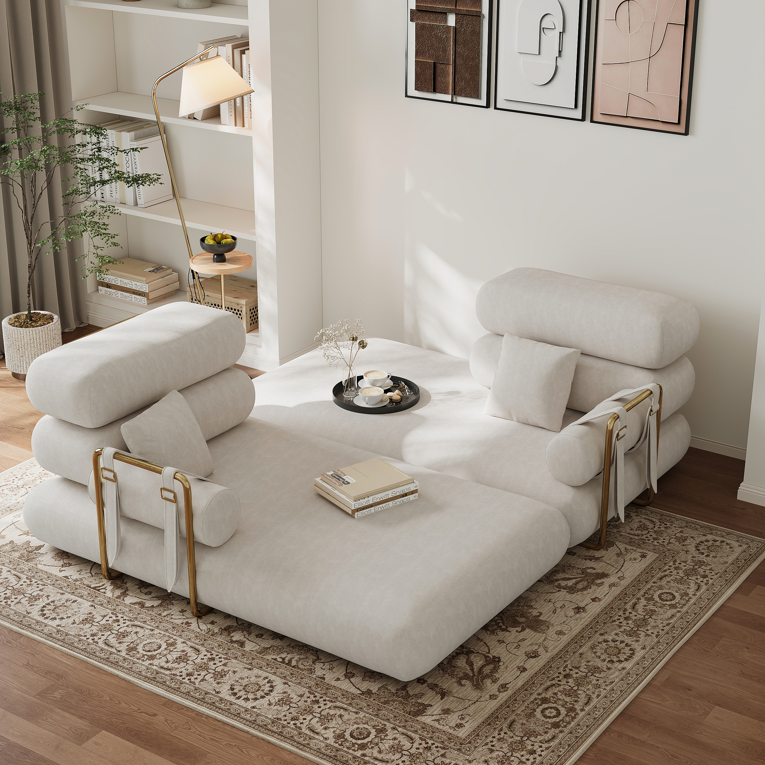 Taille Du Canapé-lit:206 cm 3 Places | Tissu & Couleur:Velours De Chenille Blanc Chaud
