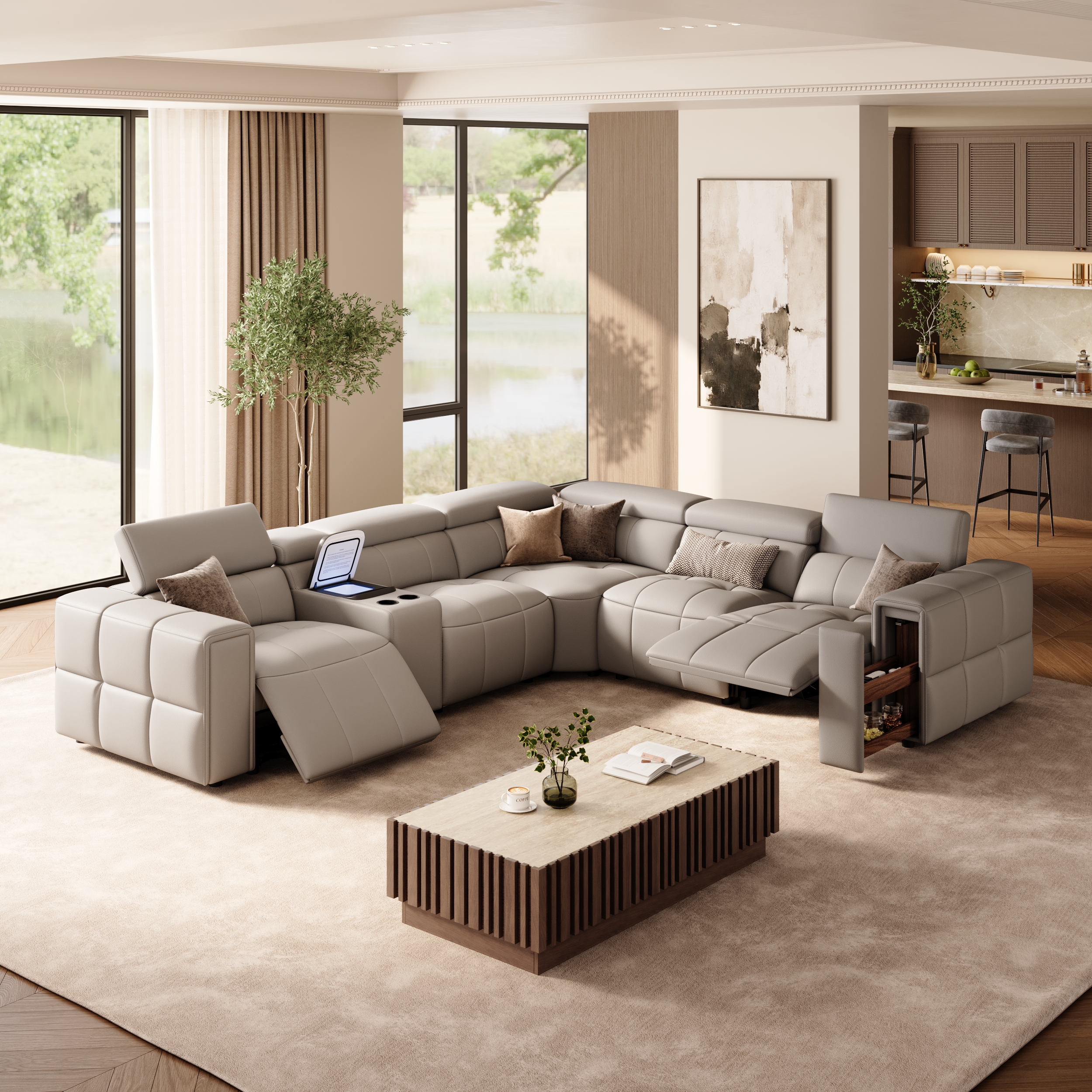 Genuine Leather Built-In Cooler Power Reclining Sofa