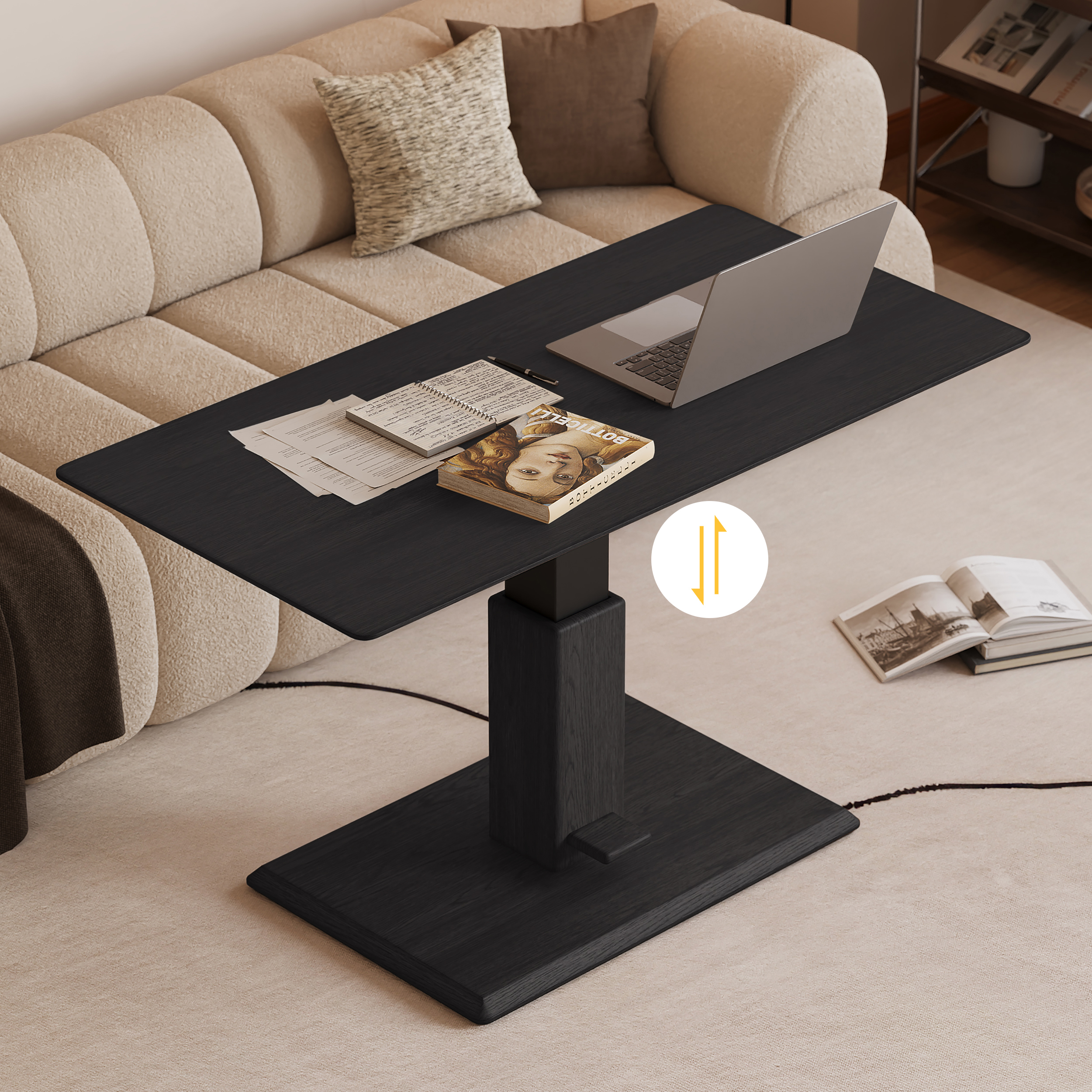 Mesa de centro elevable de 47 pulgadas, color negro, de altura ajustable