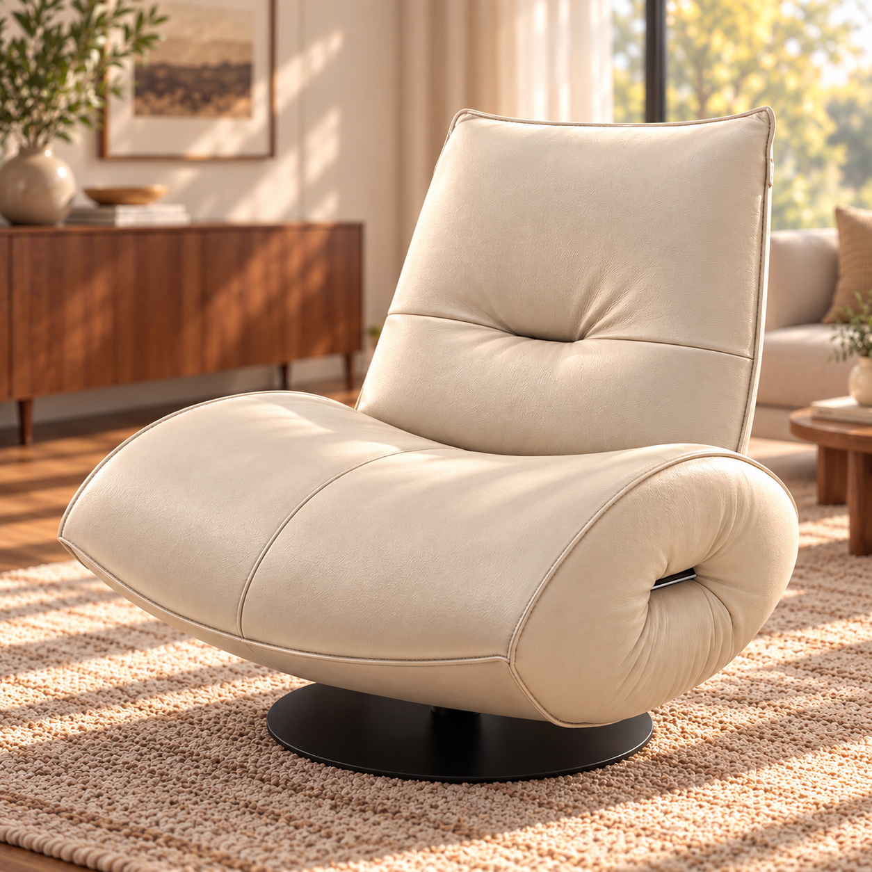 Sillón decorativo giratorio 360° de cuero genuino
