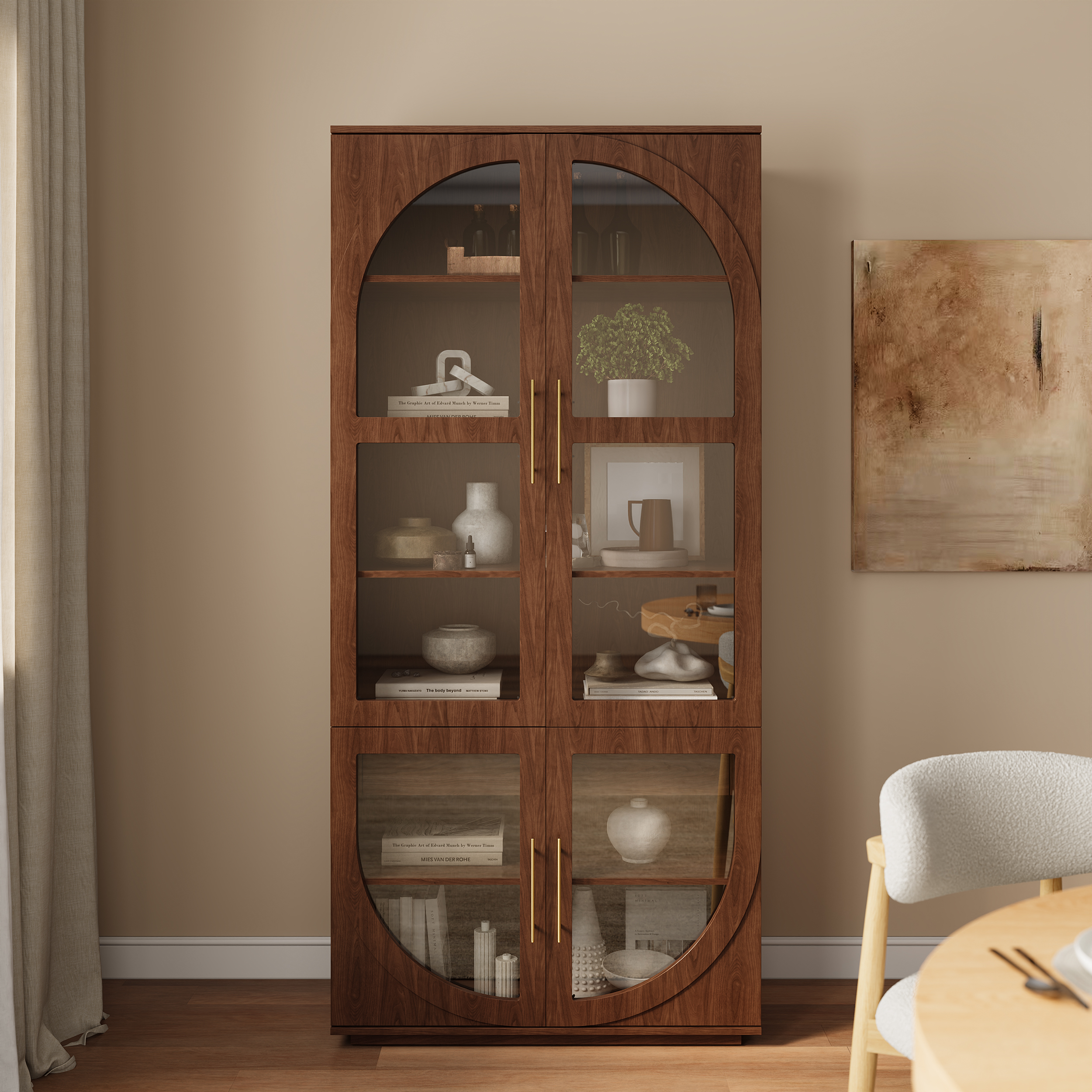Vitrina alta de cristal Arune con cajones y luz LED