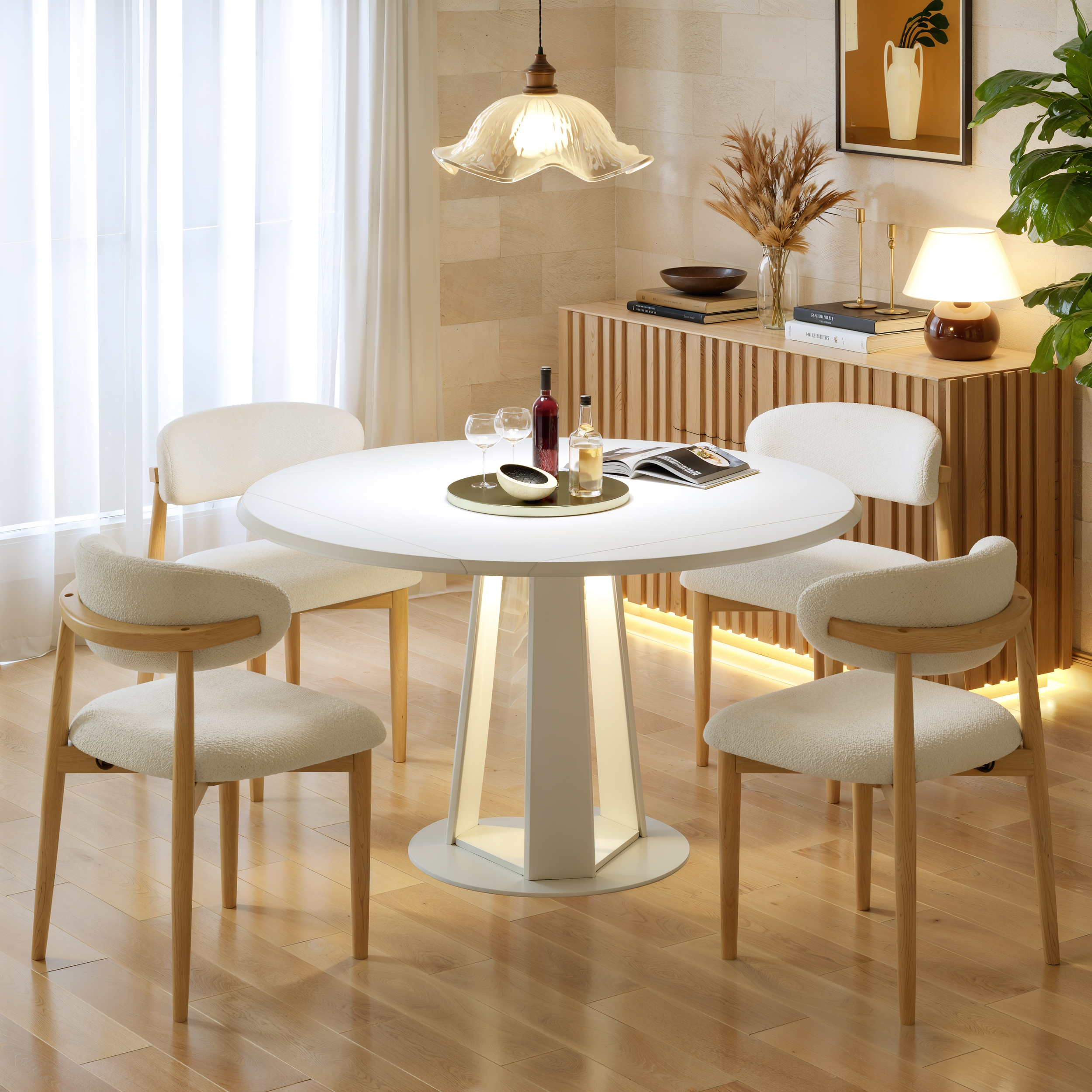 Mesa de comedor extensible de madera maciza de 920 mm a 1200 mm con luz
