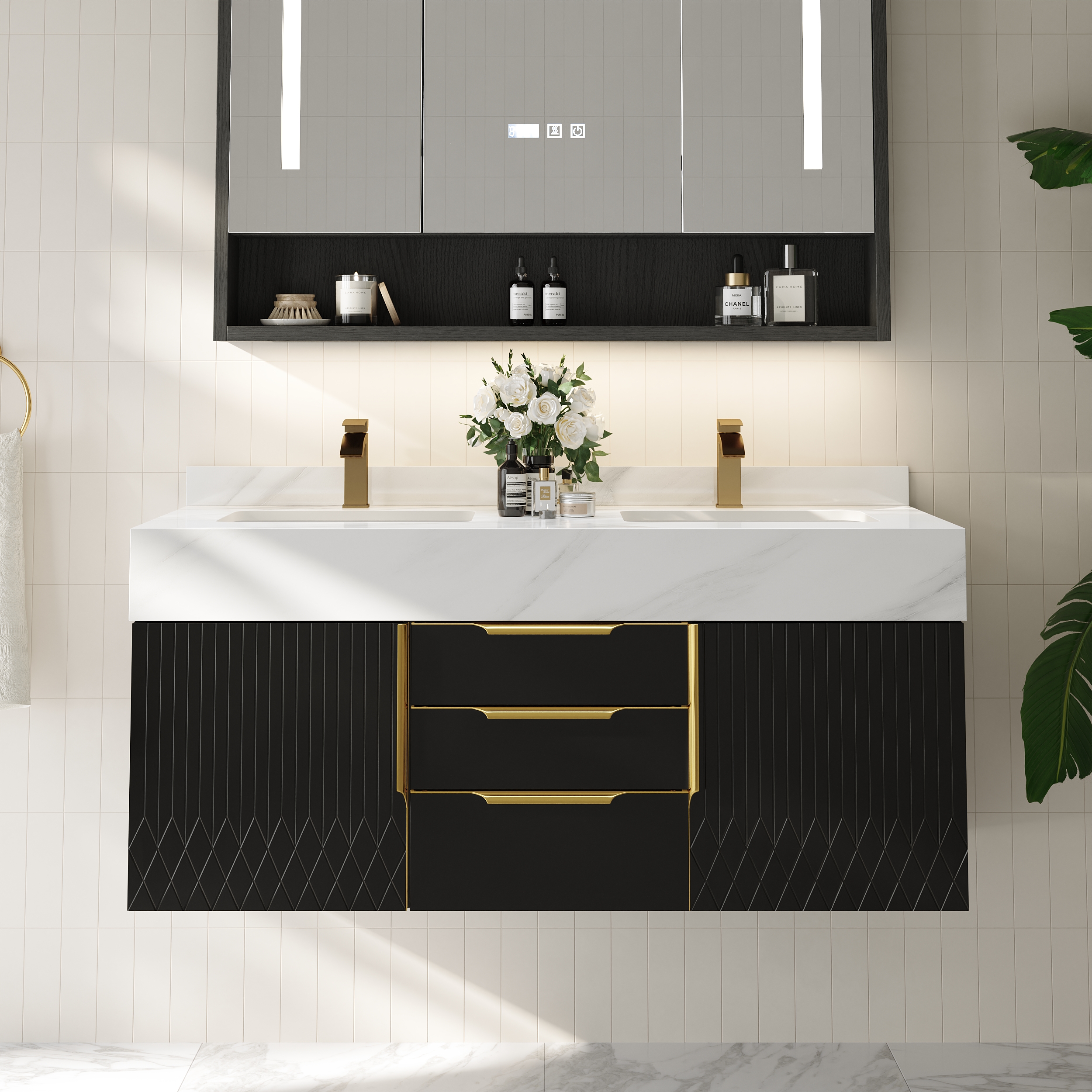 Aro 120cm Floating Double Bathroom Vanity with Sink and Sintered Stone Top